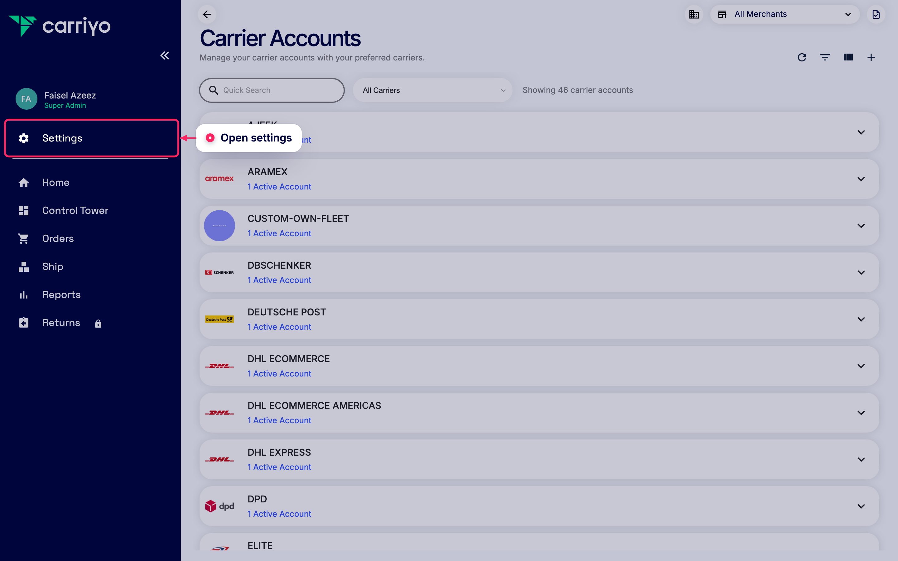 Open settings