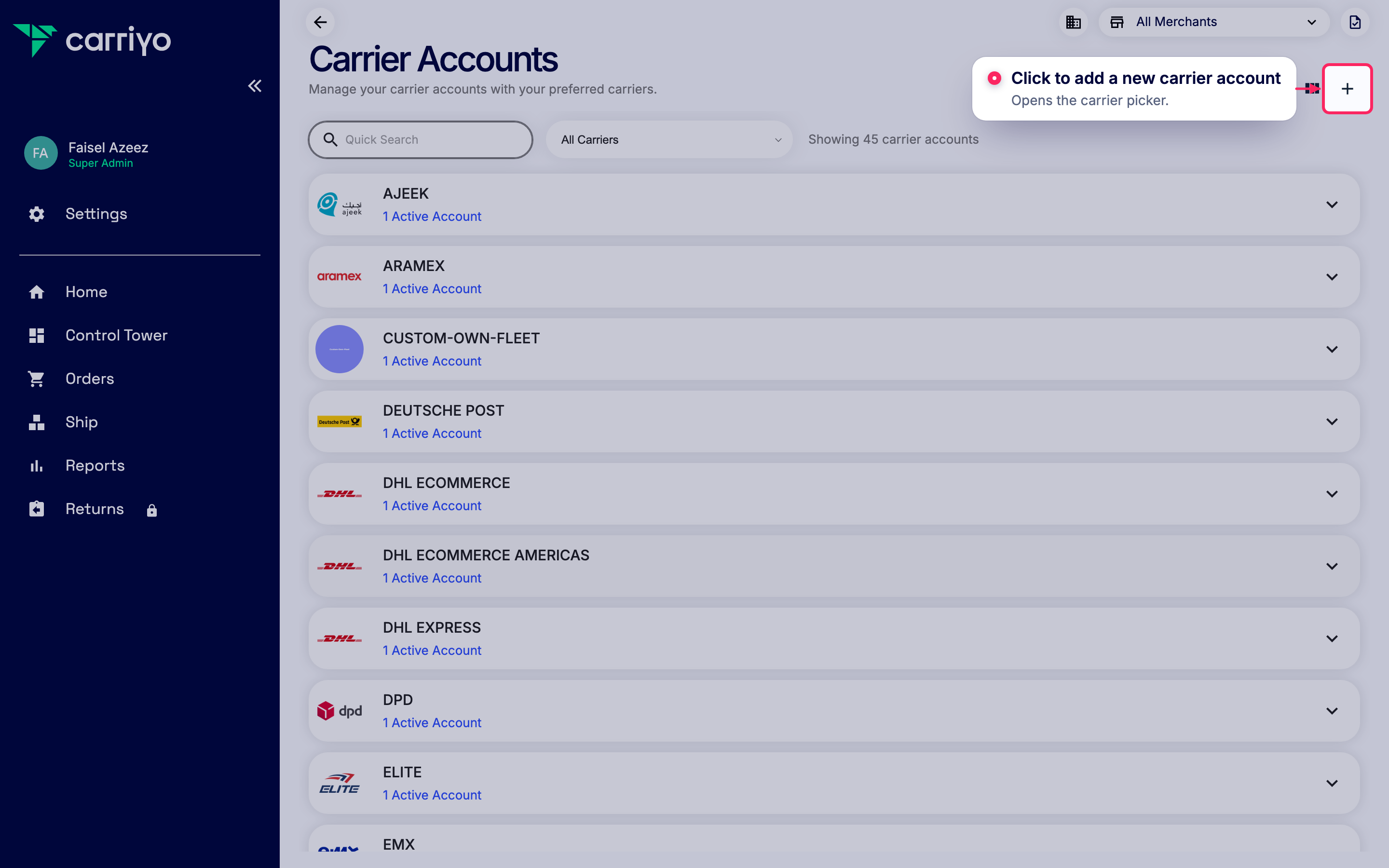 Add a new carrier account
