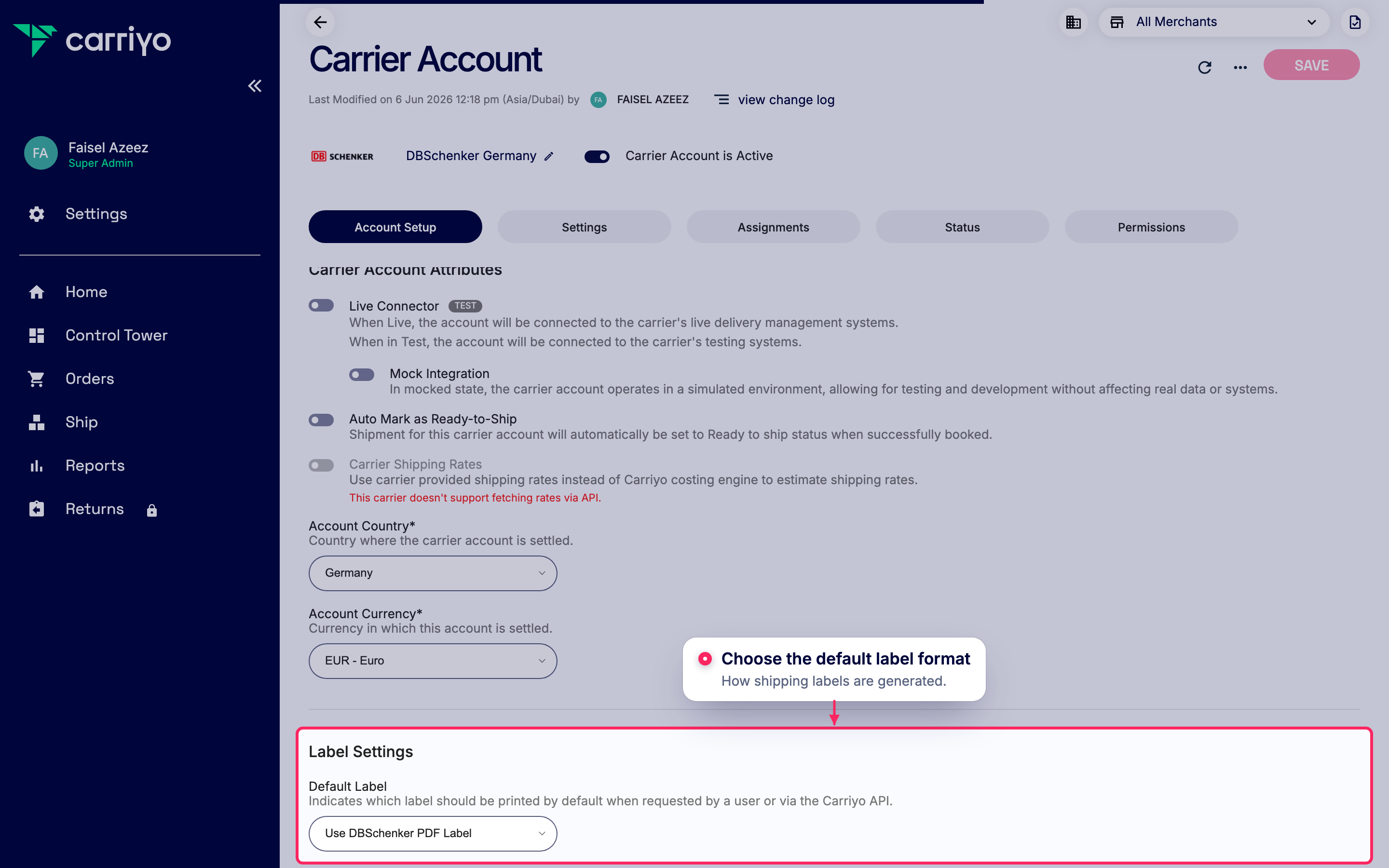 Set the default label format