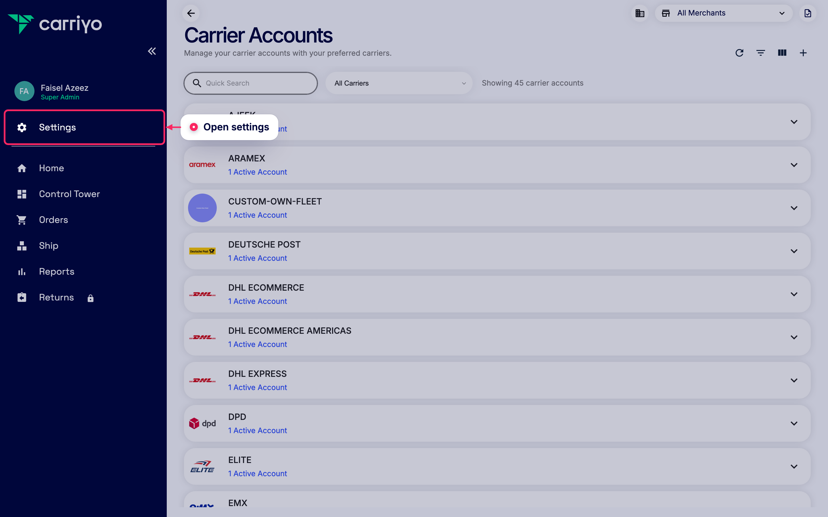 Open settings