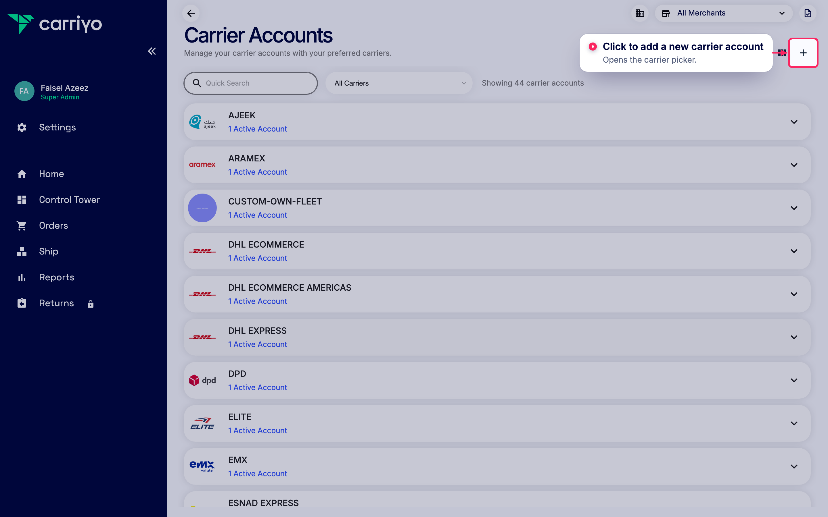 Add a new carrier account