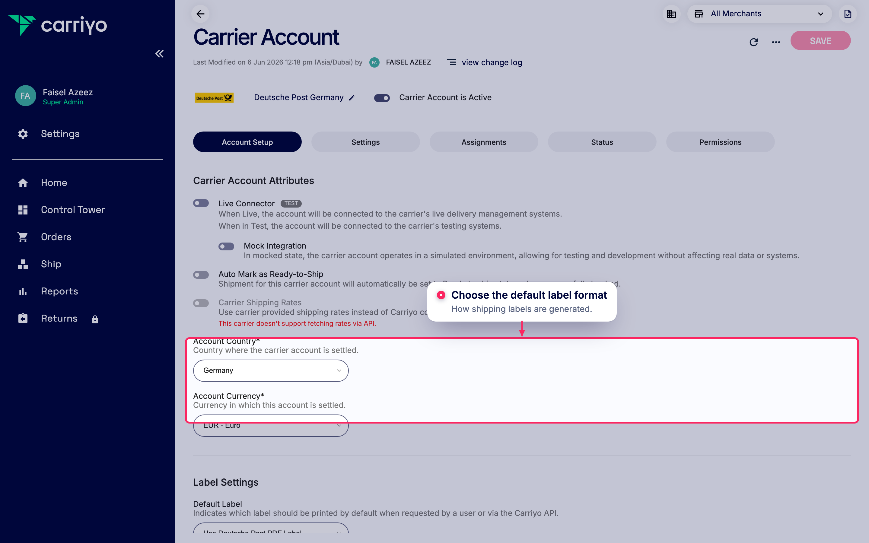 Set the default label format