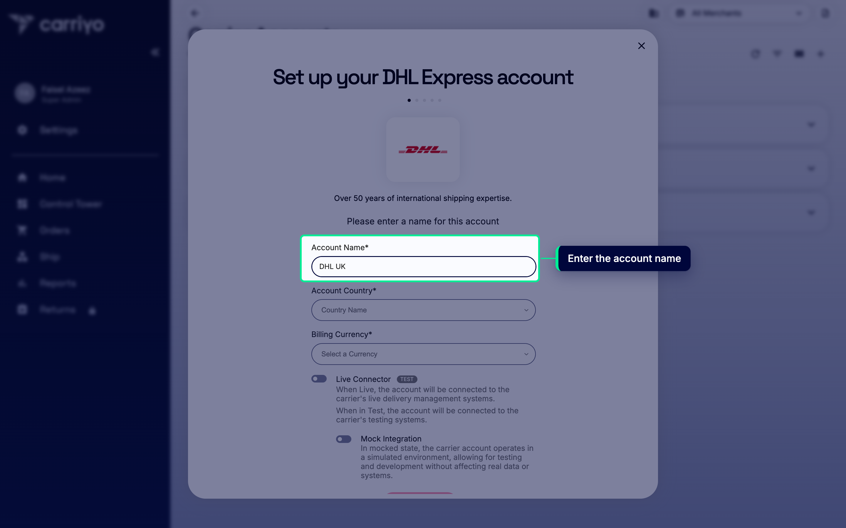 Account Name field with a sample account name entered