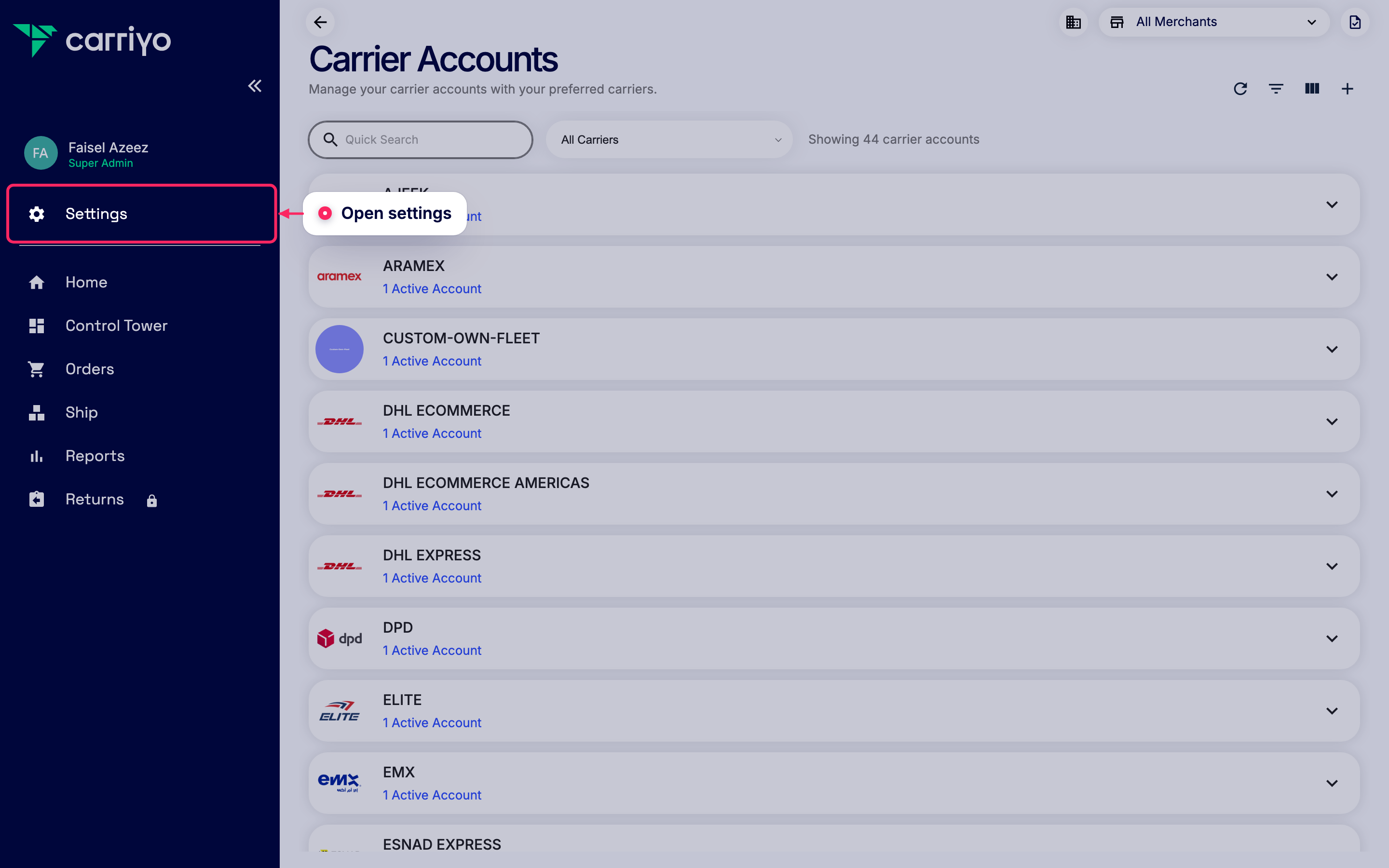 Open settings