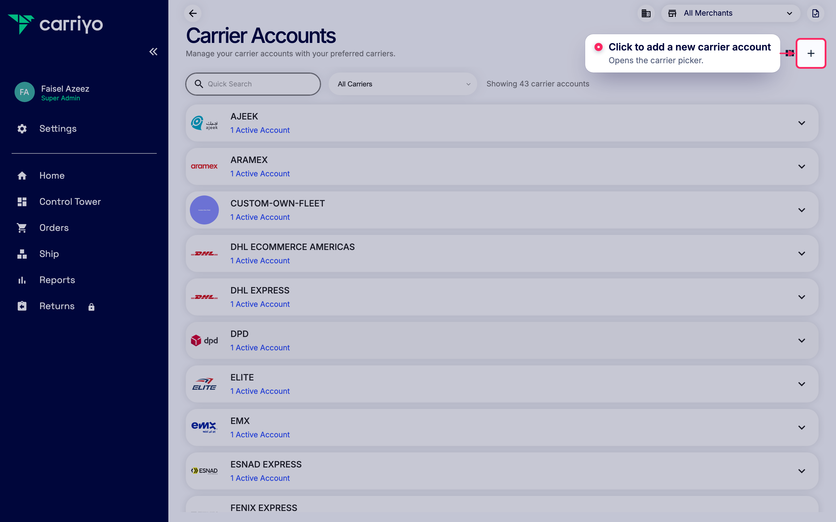 Add a new carrier account