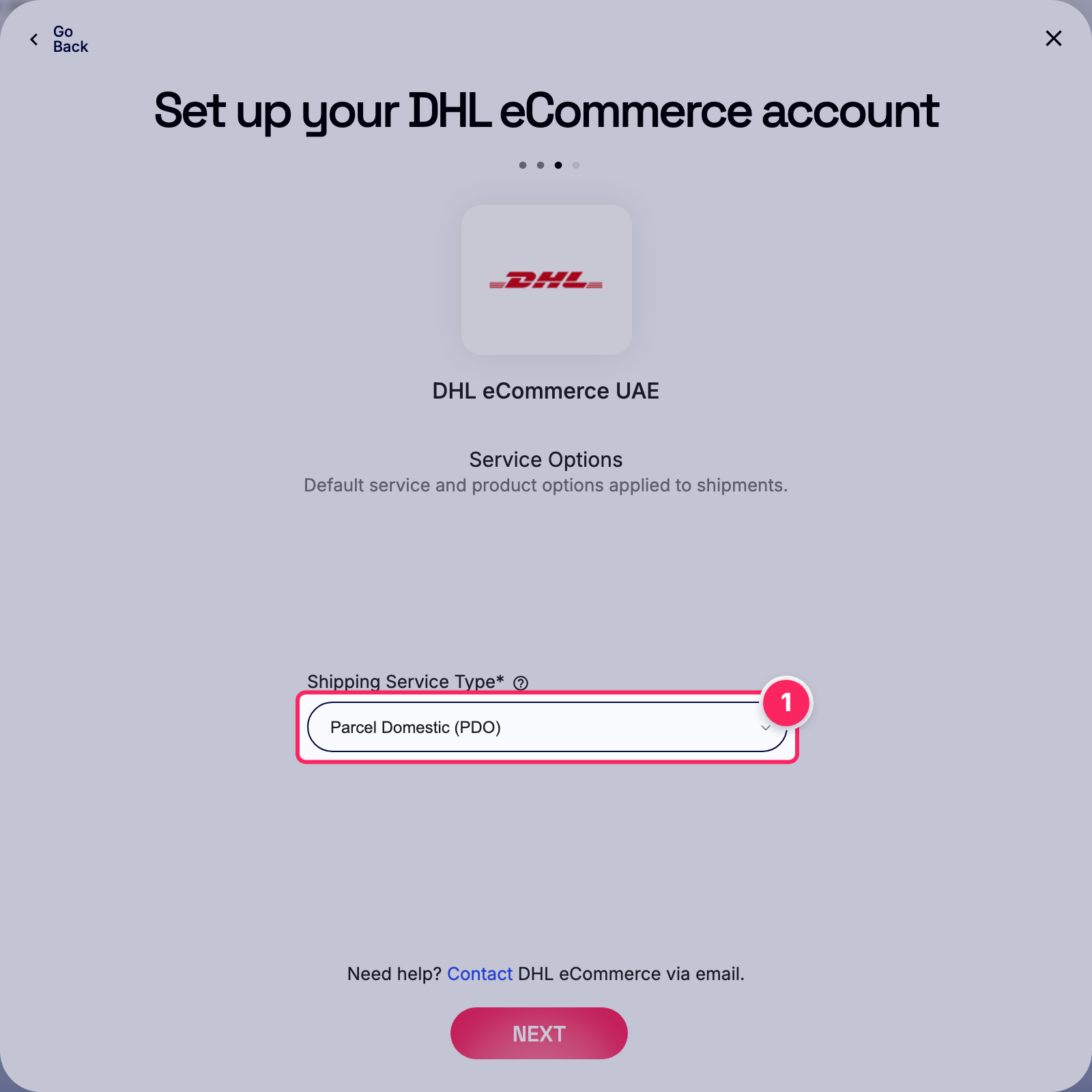 Select shipping service type.