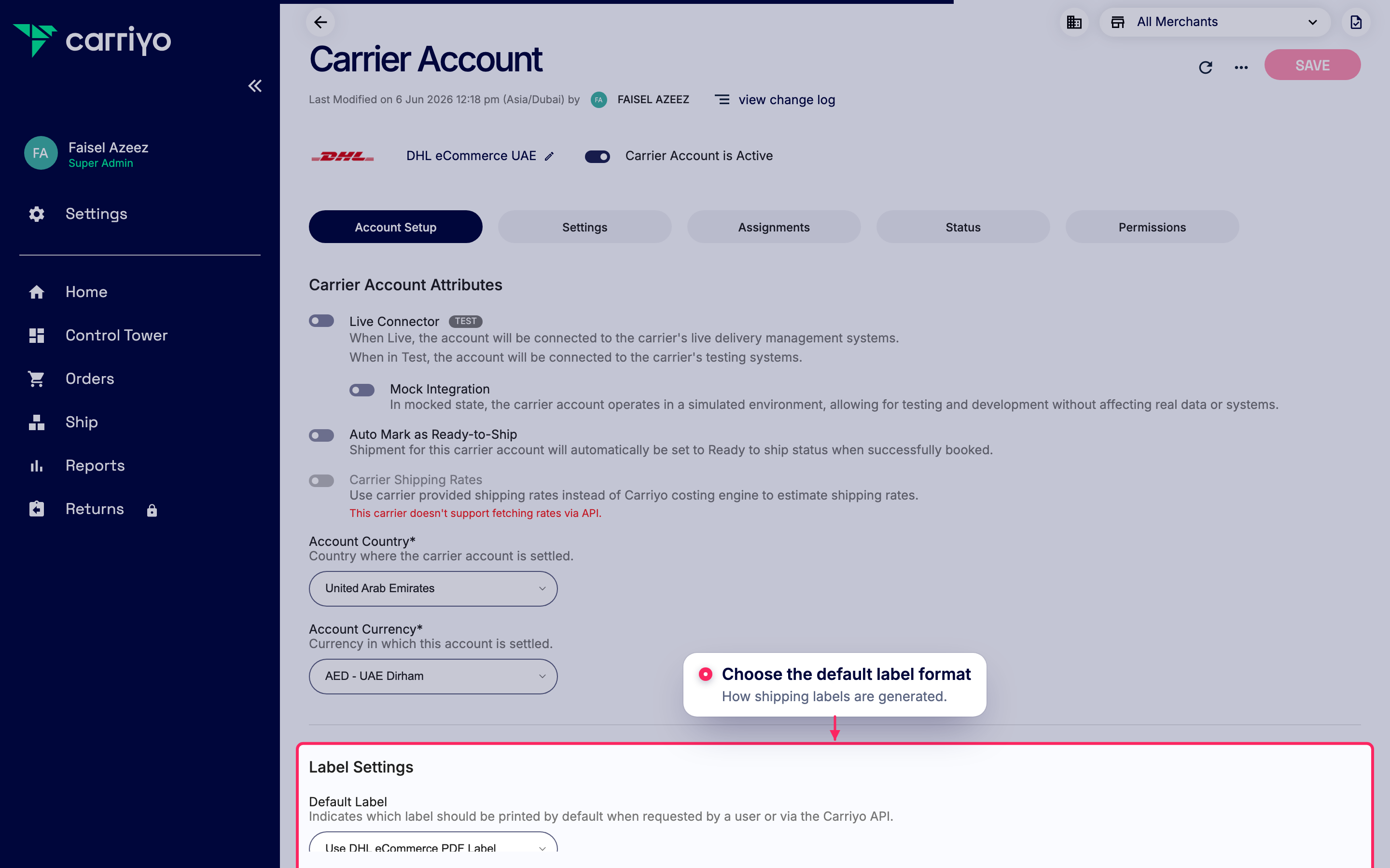 Set the default label format