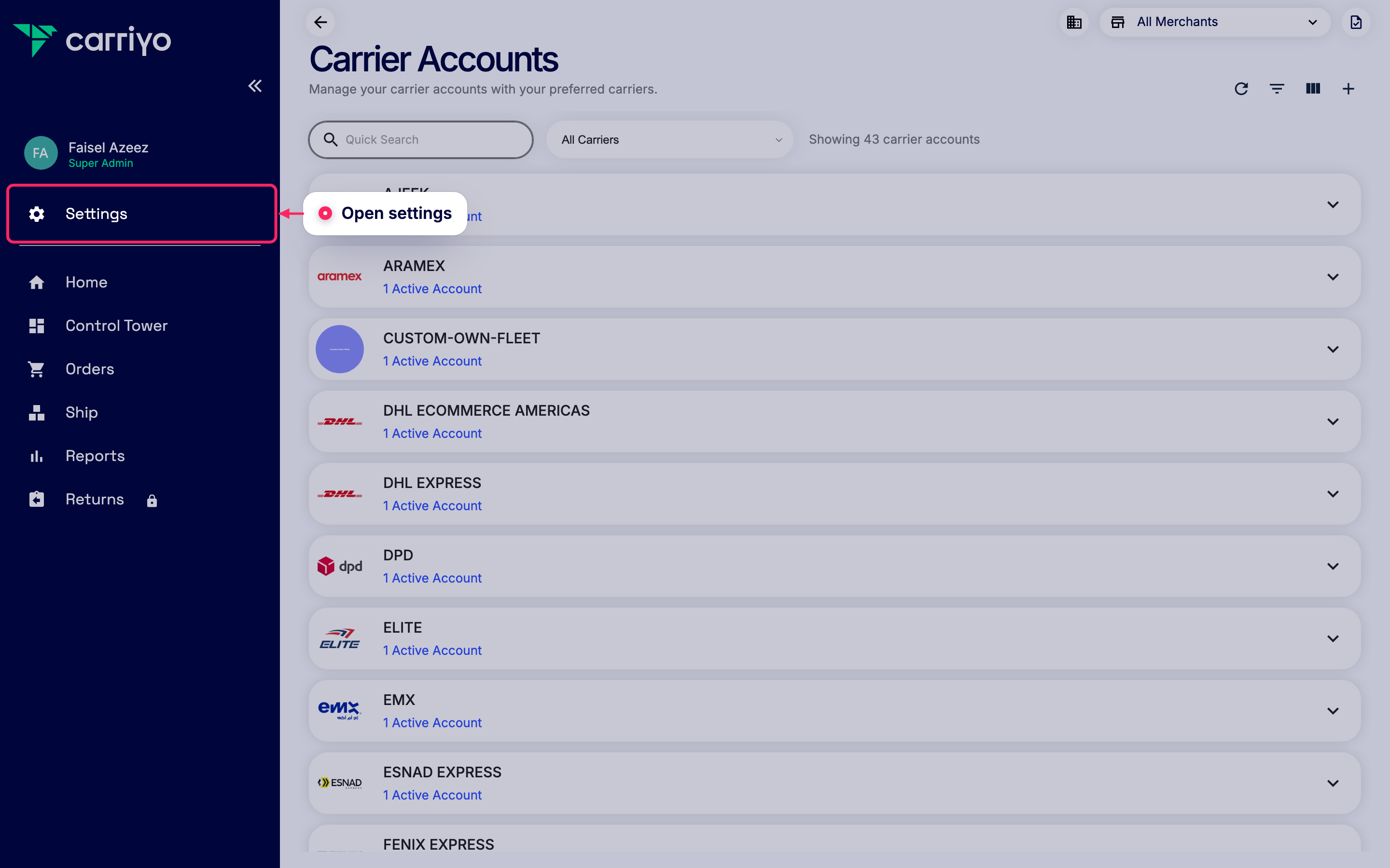 Open settings