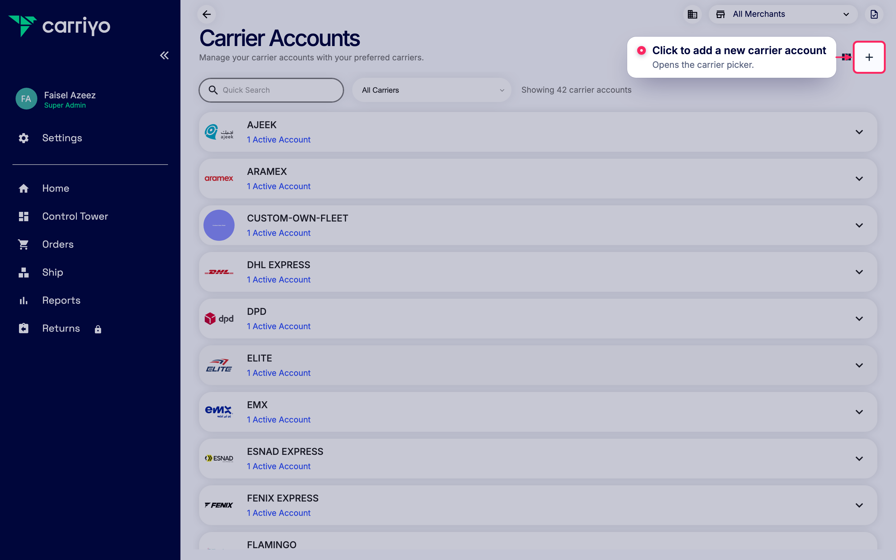 Add a new carrier account