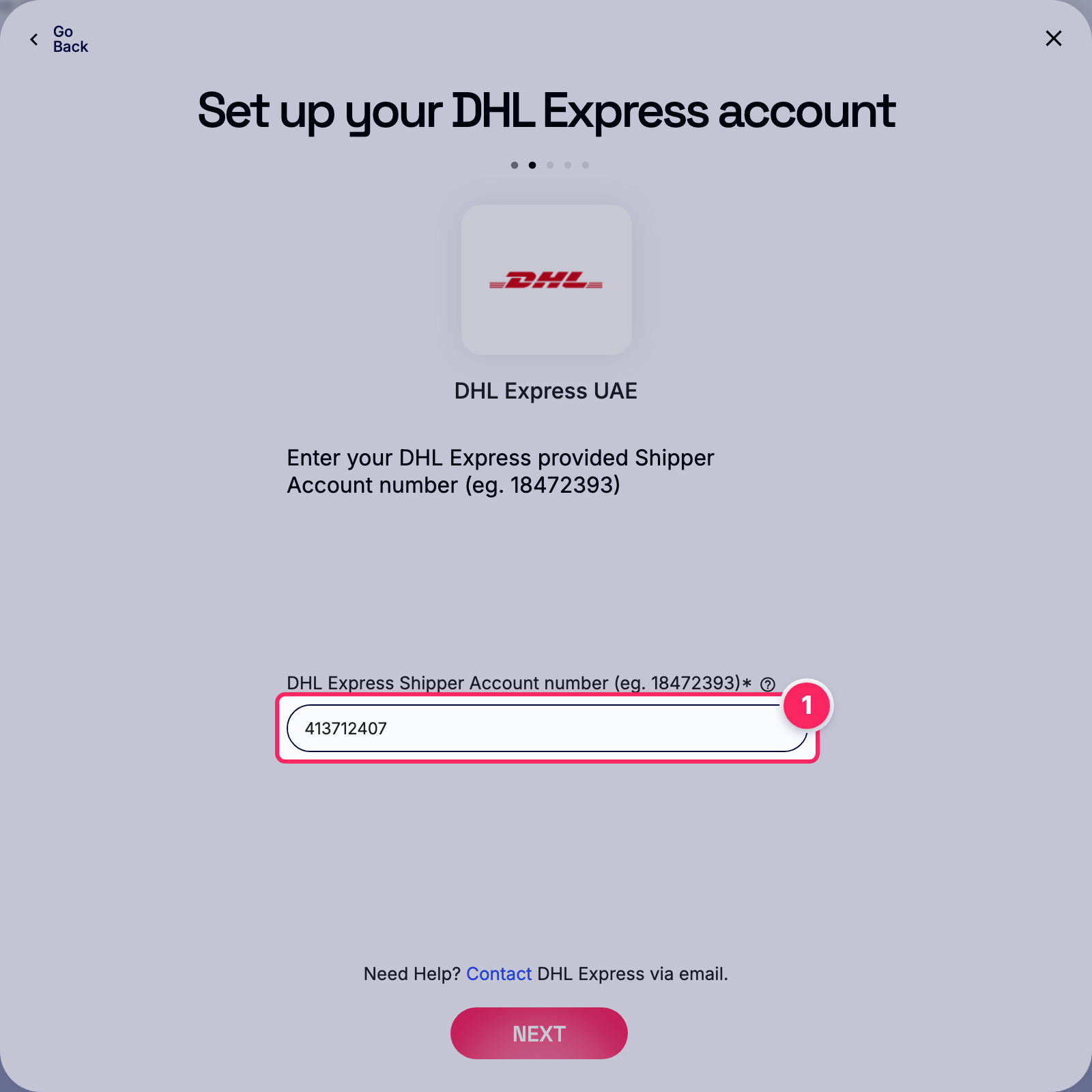 Enter dhl express shipper account number.