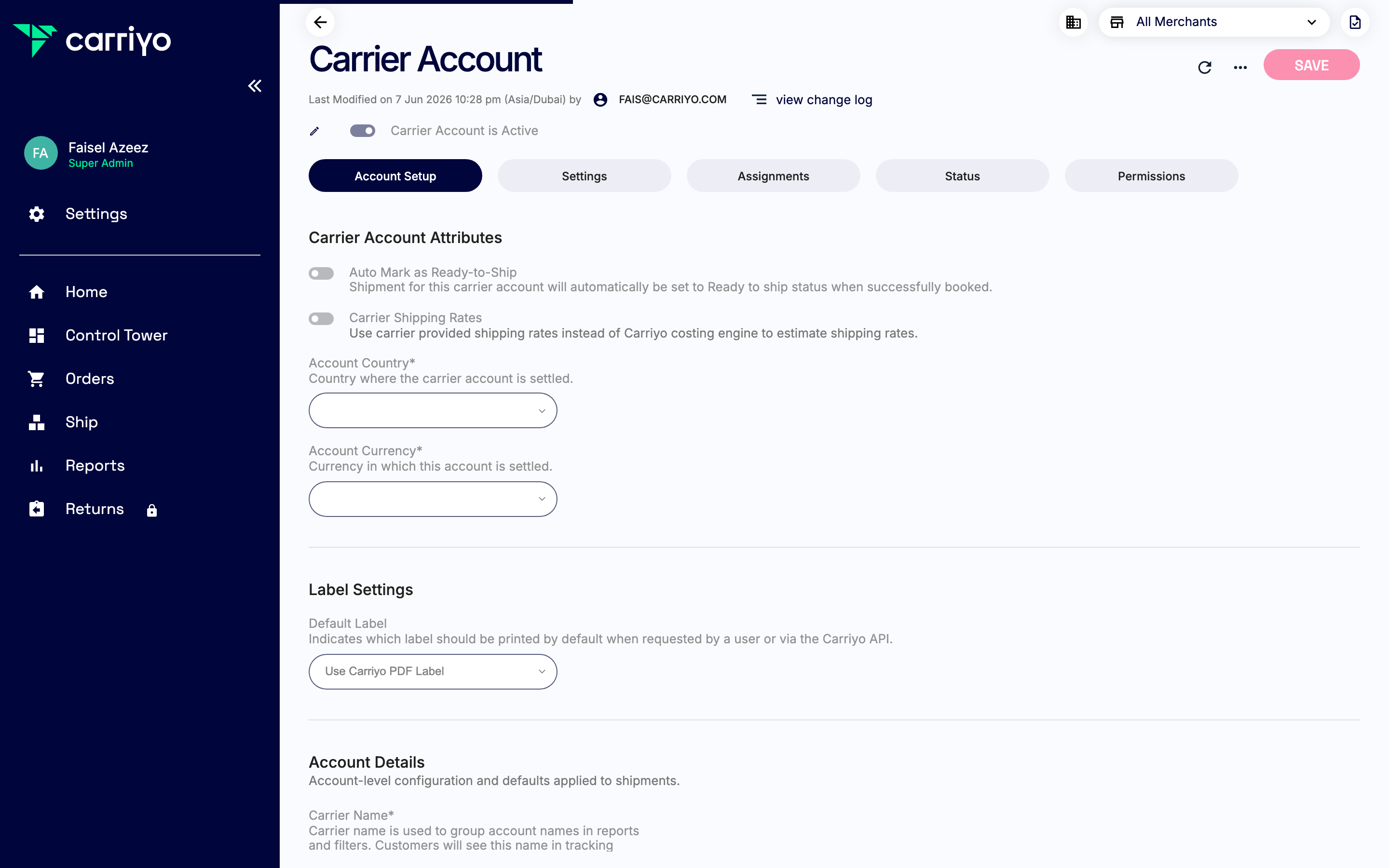 View the account details
