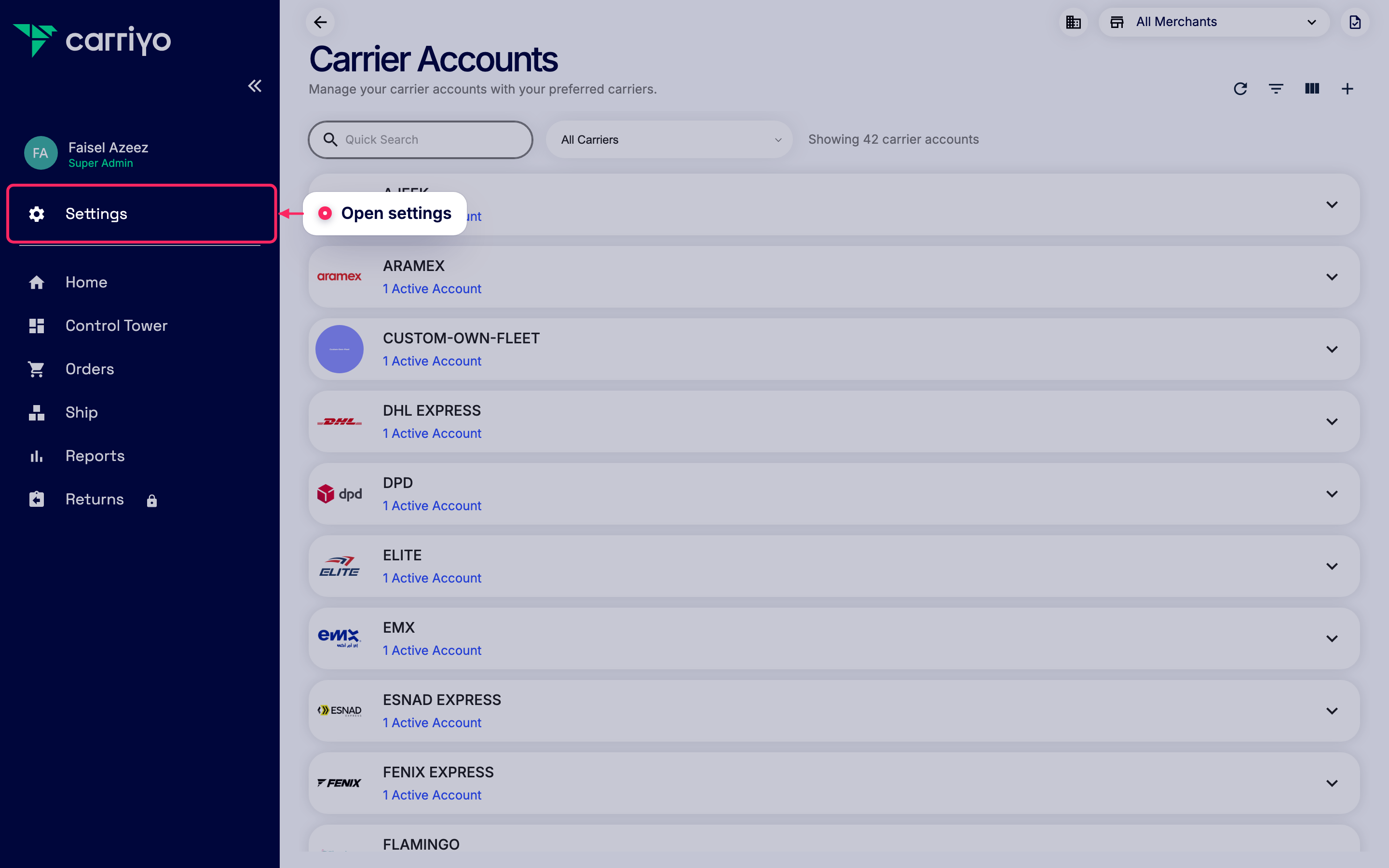 Open settings