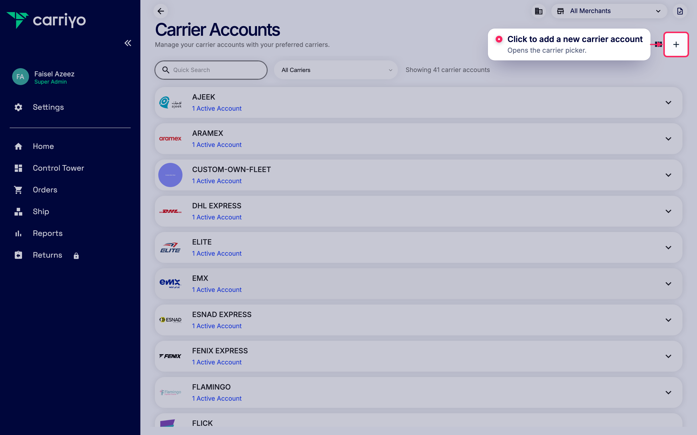 Add a new carrier account