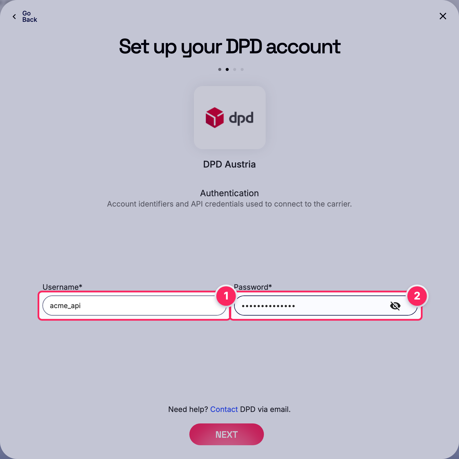 Fill in the DPD account details.