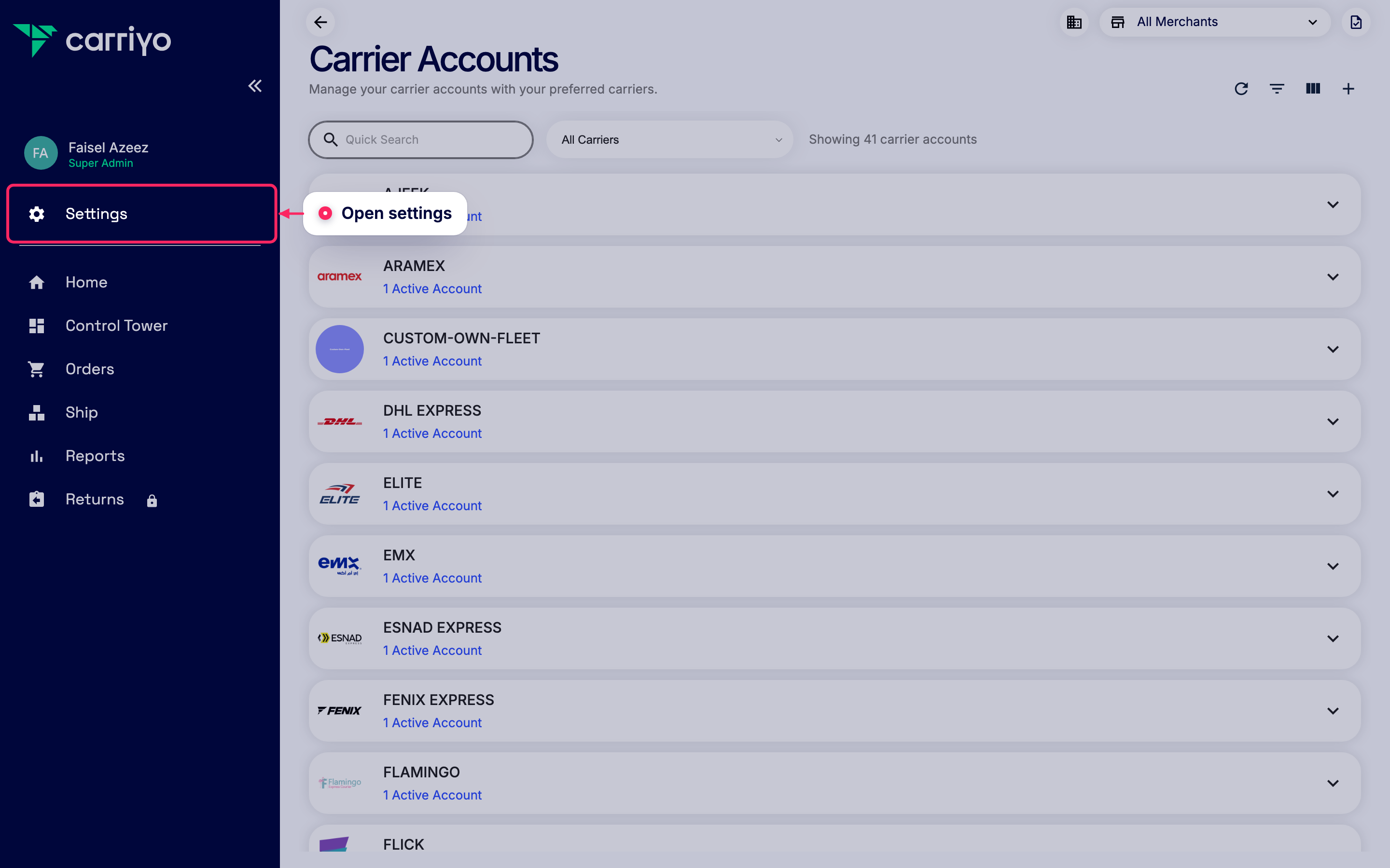Open settings
