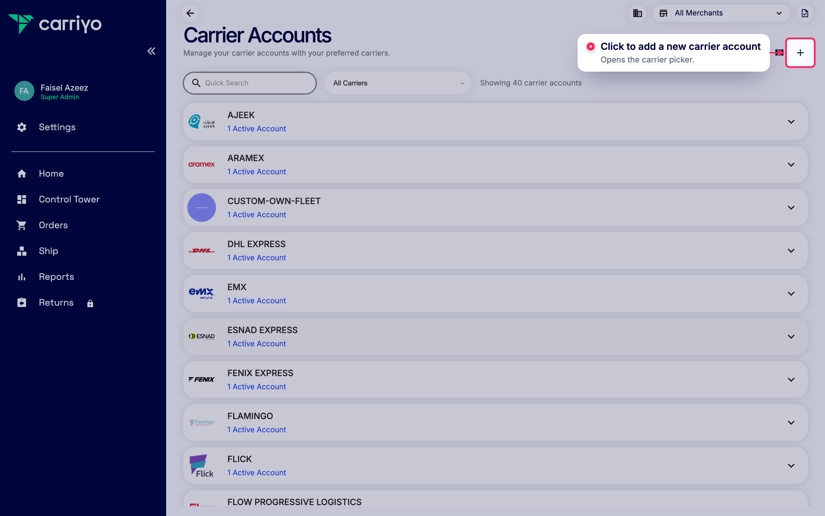Add a new carrier account