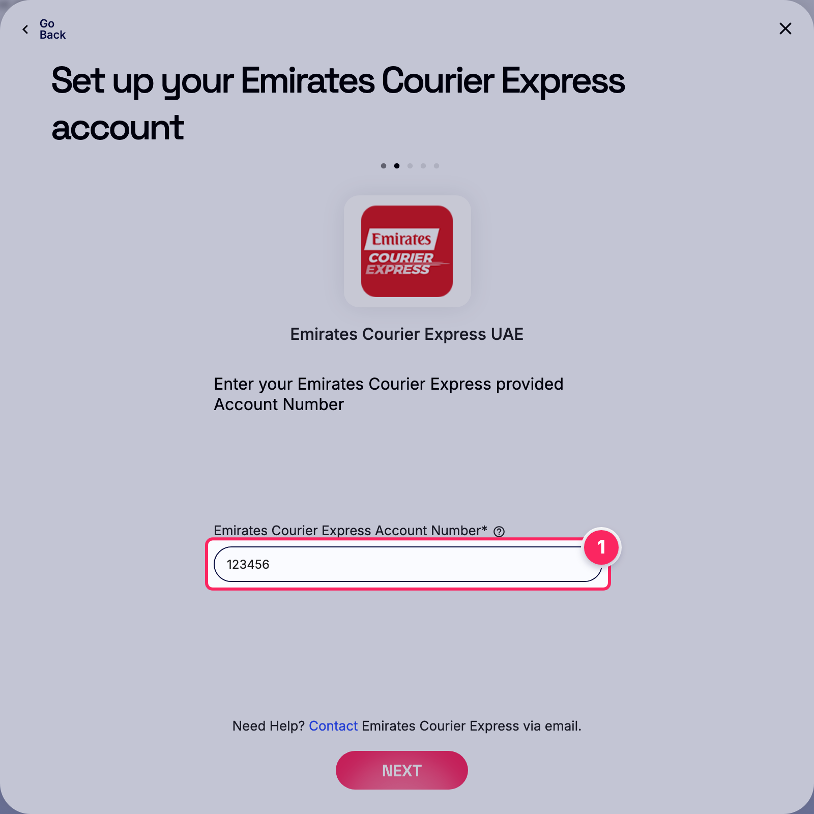 Enter emirates courier express account number.