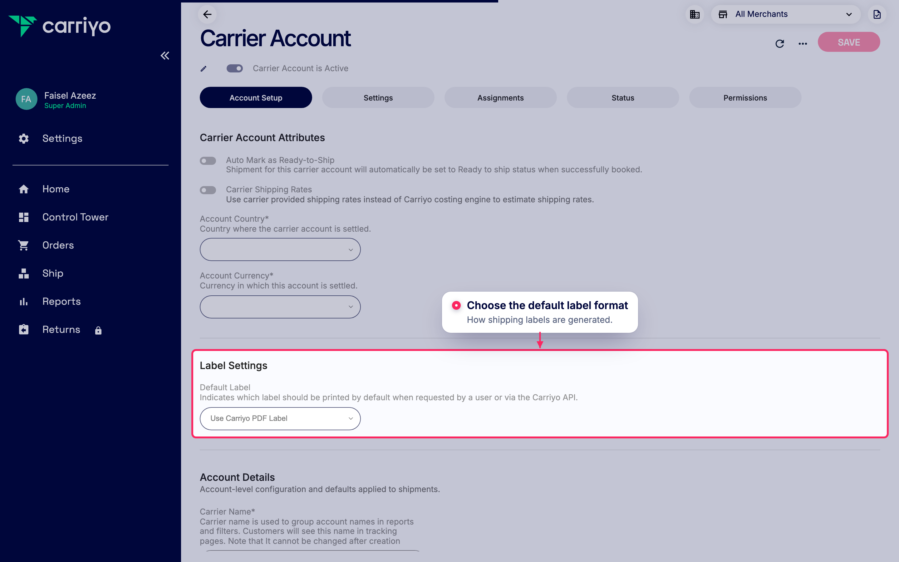 Set the default label format