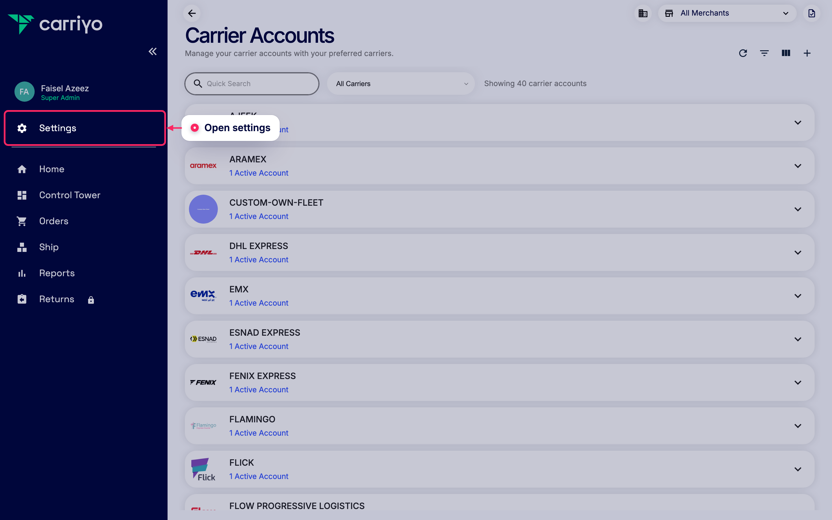 Open settings