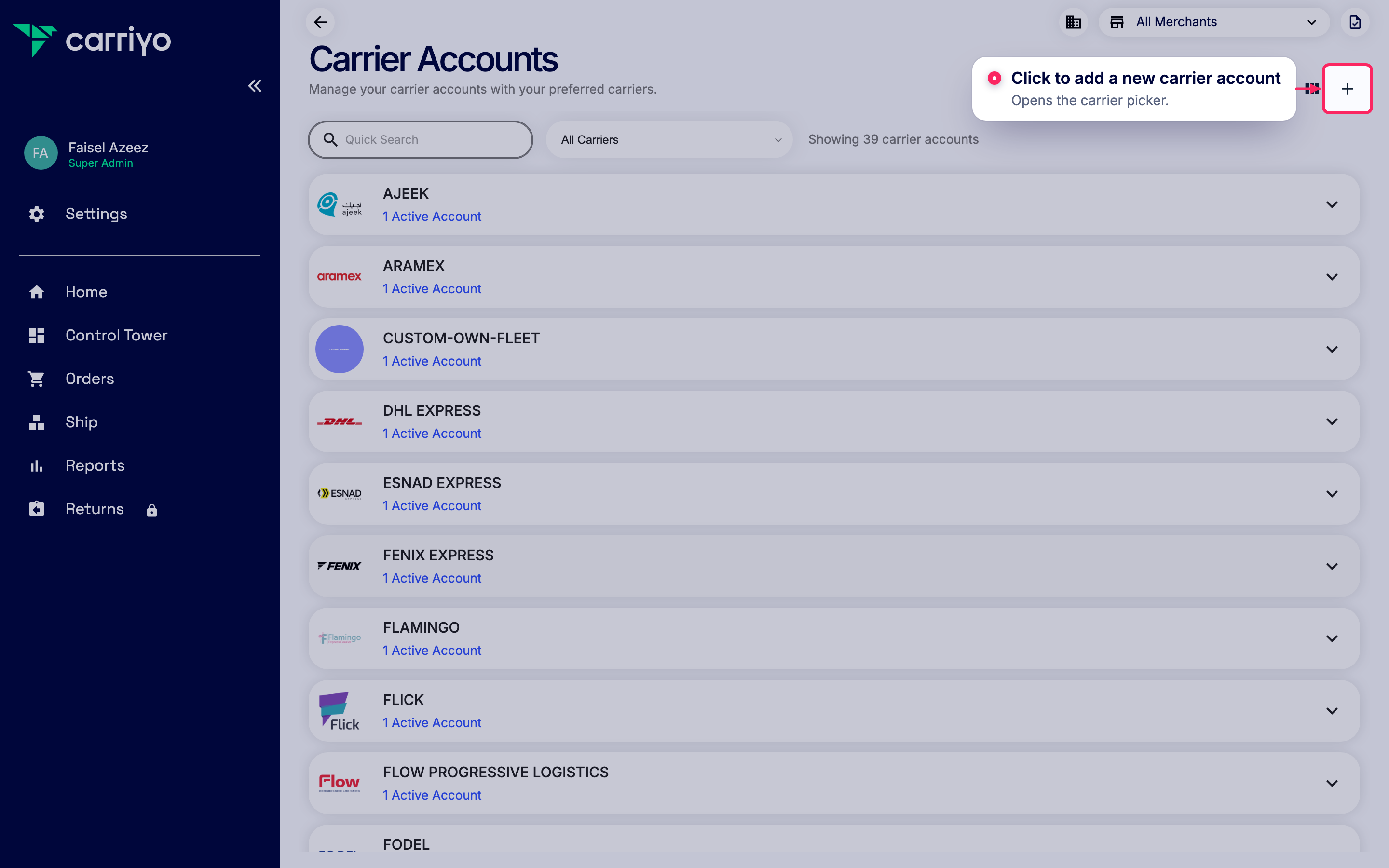 Add a new carrier account