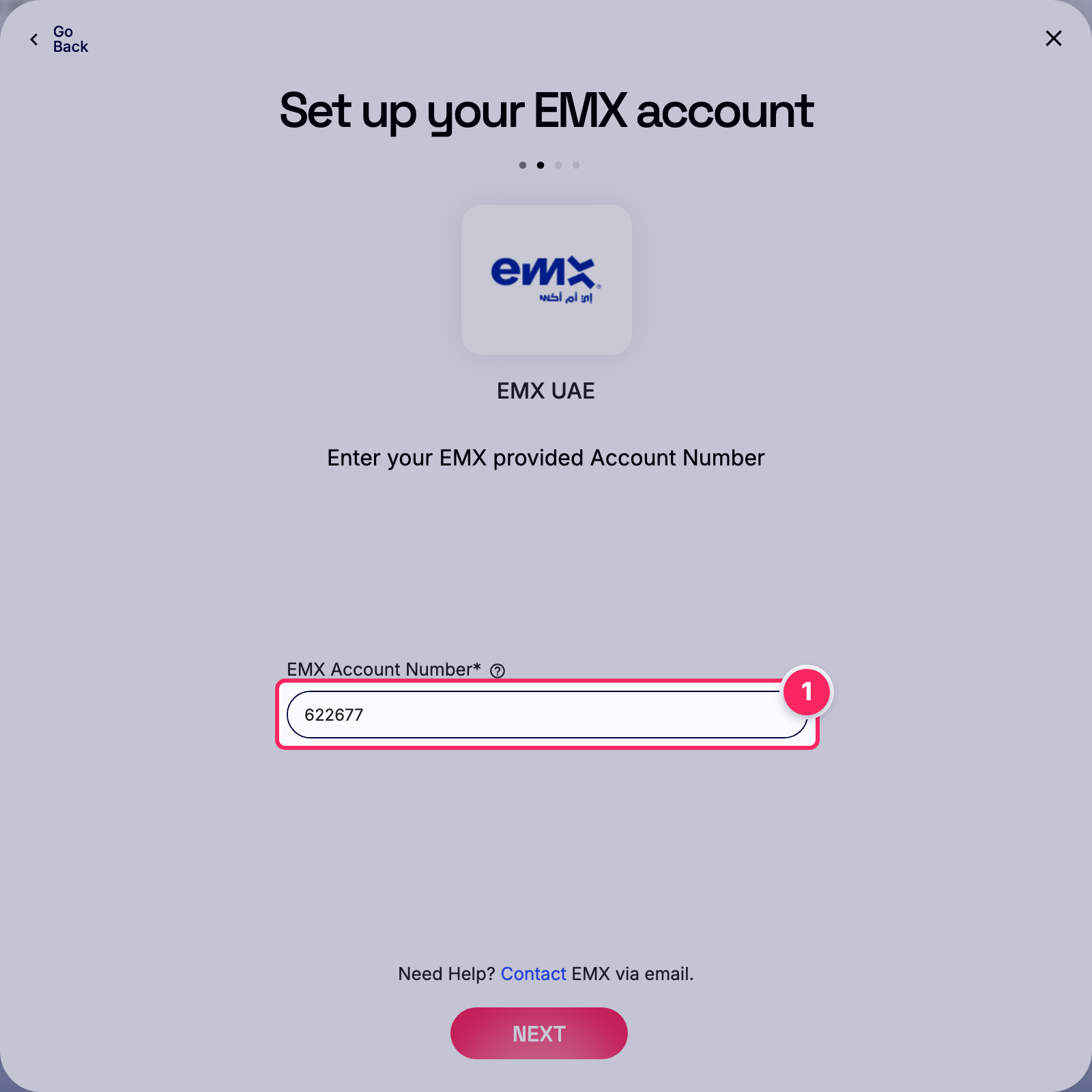 Enter emx account number.