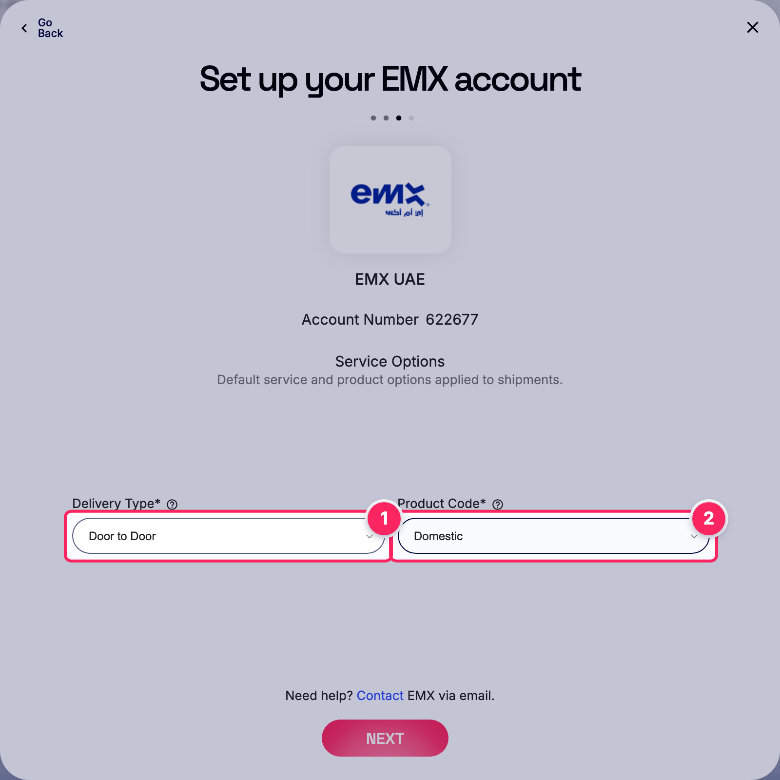 Fill in the EMX account details.
