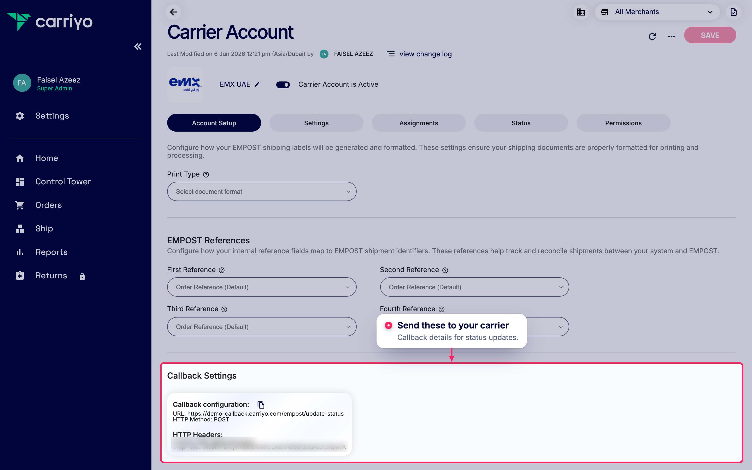 Share callback settings with your carrier