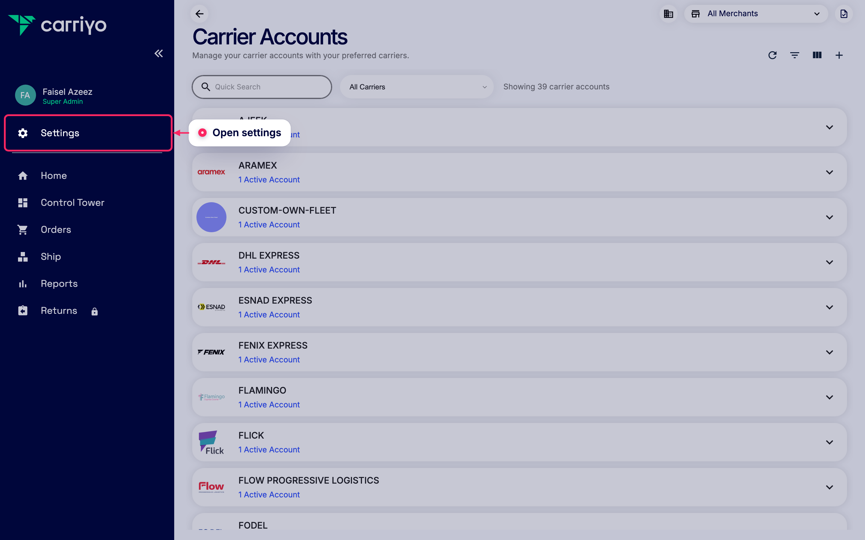 Open settings