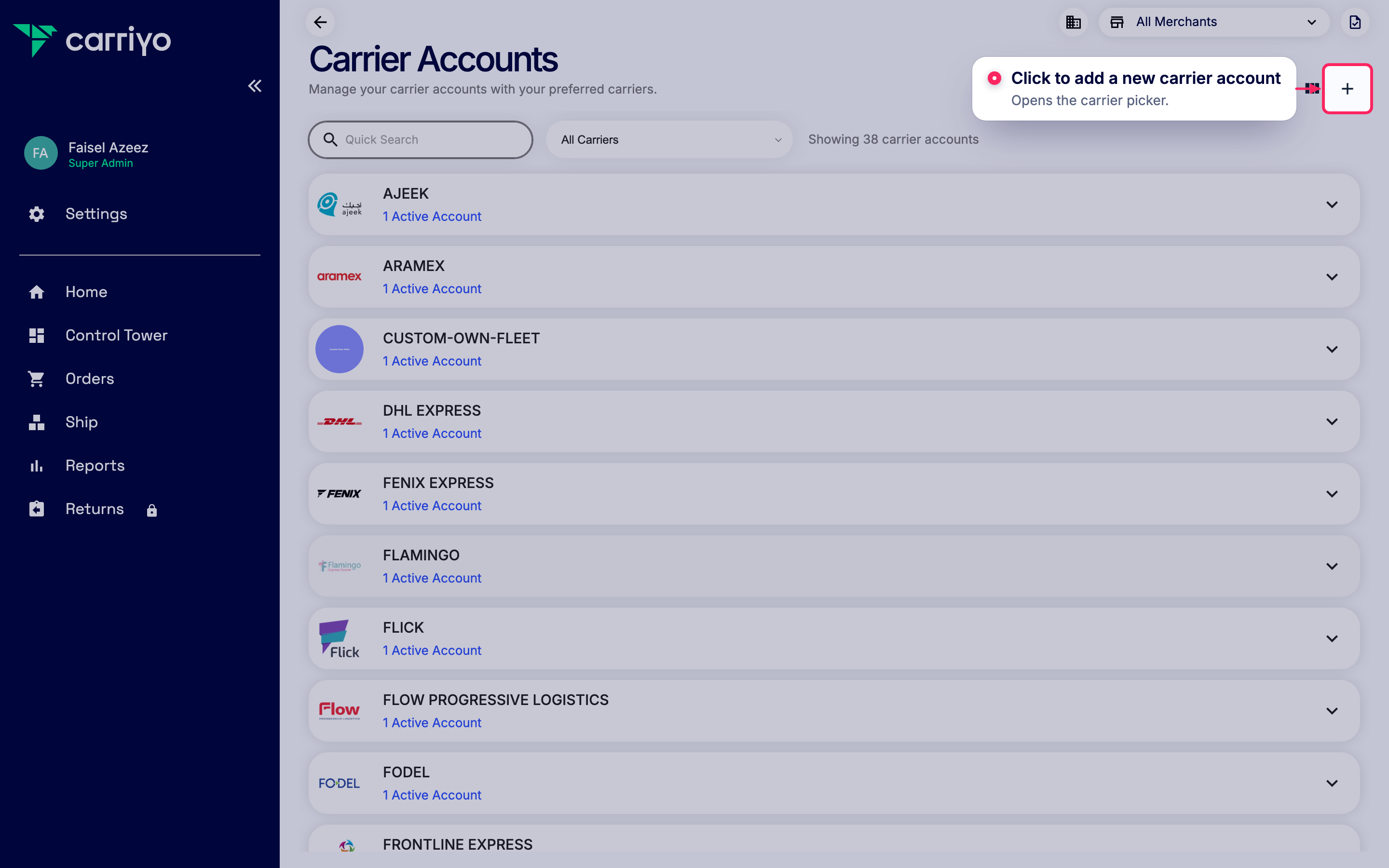 Add a new carrier account