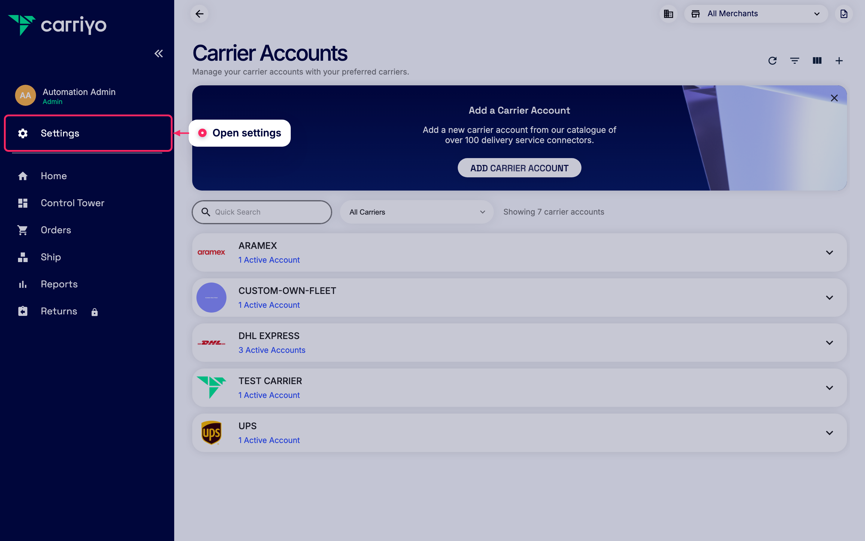 Open settings