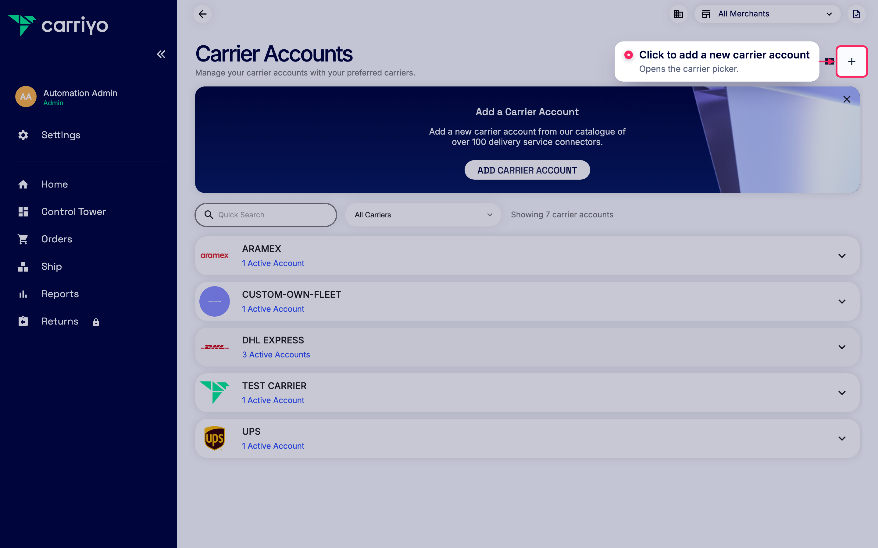 Add a new carrier account