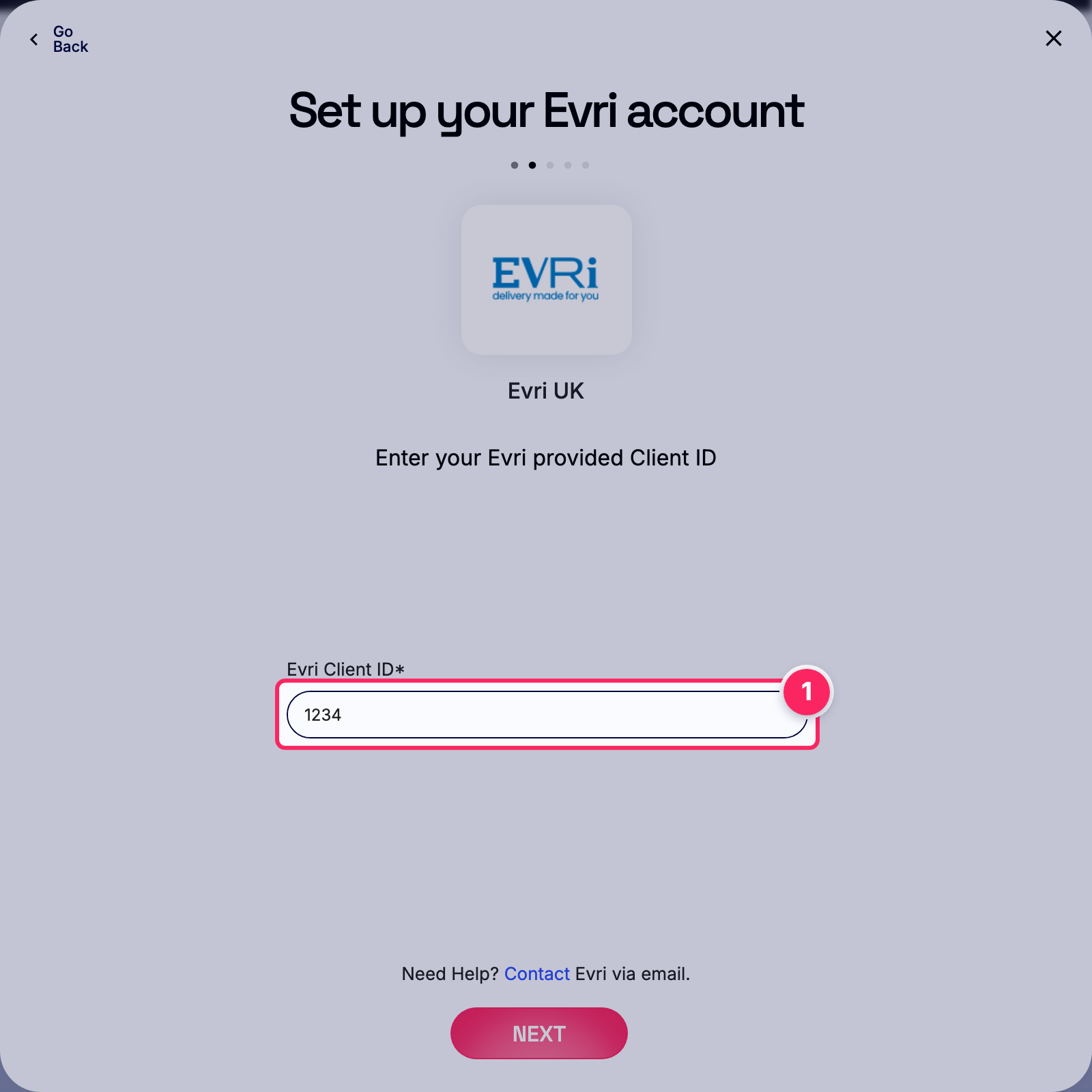 Enter evri client id.