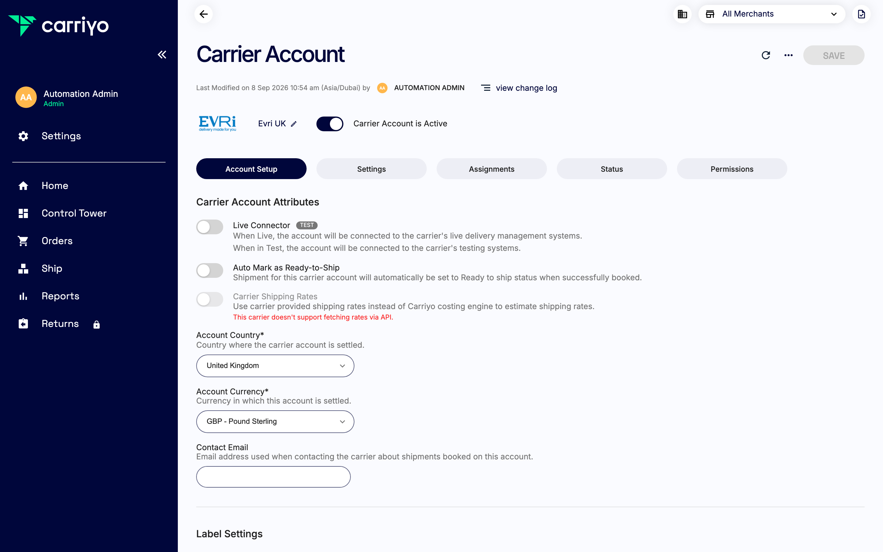 View the account details