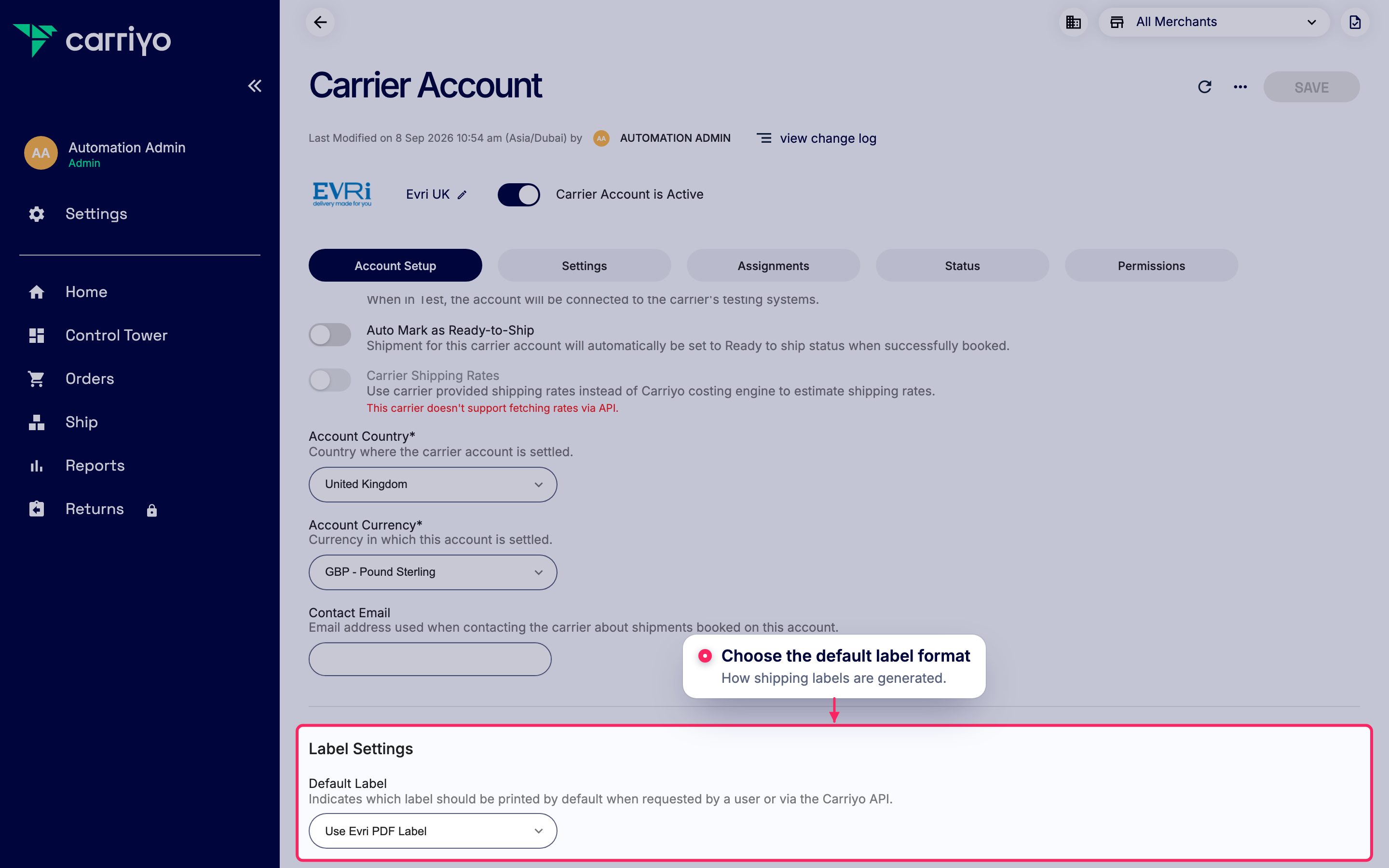 Set the default label format