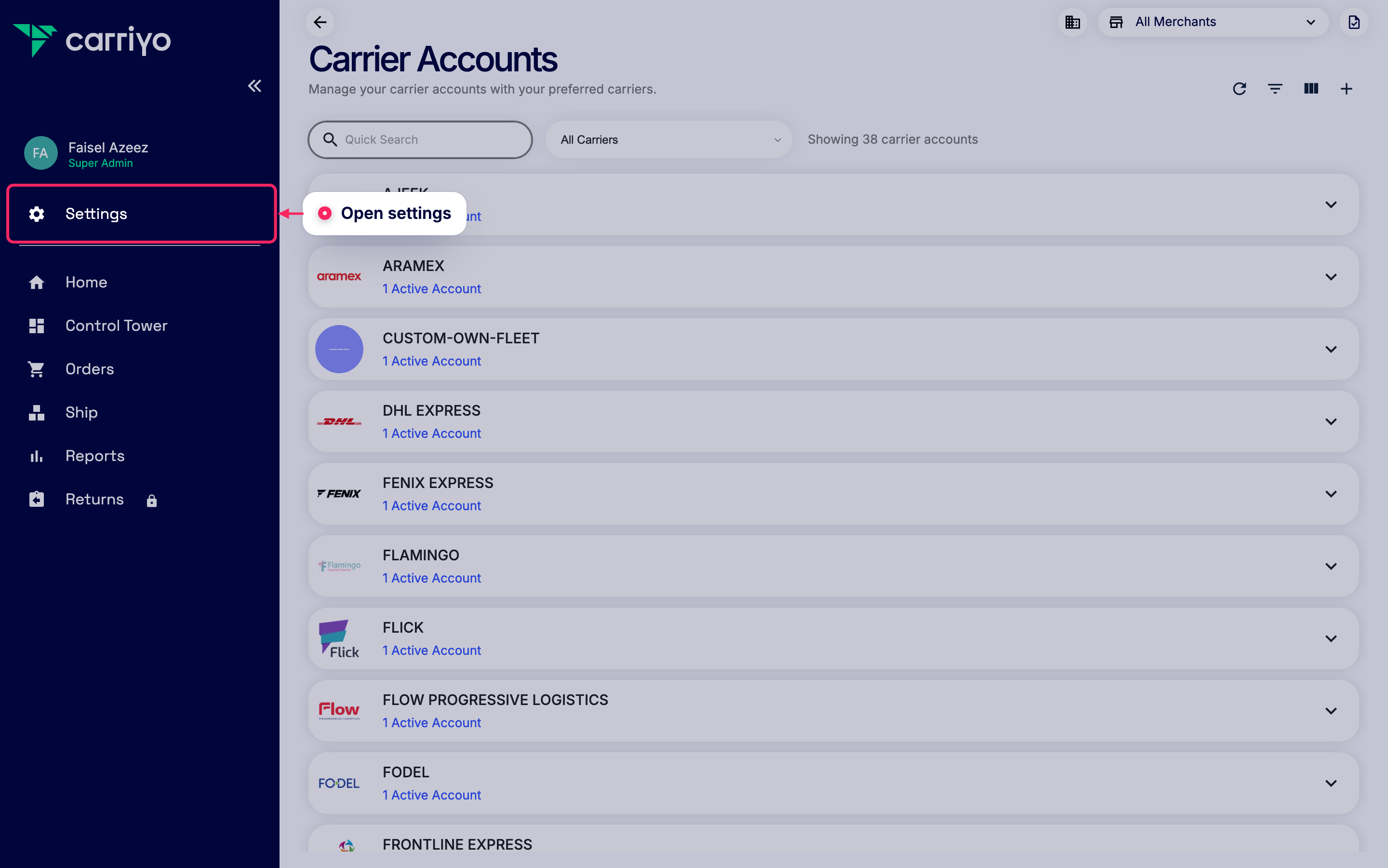 Open settings