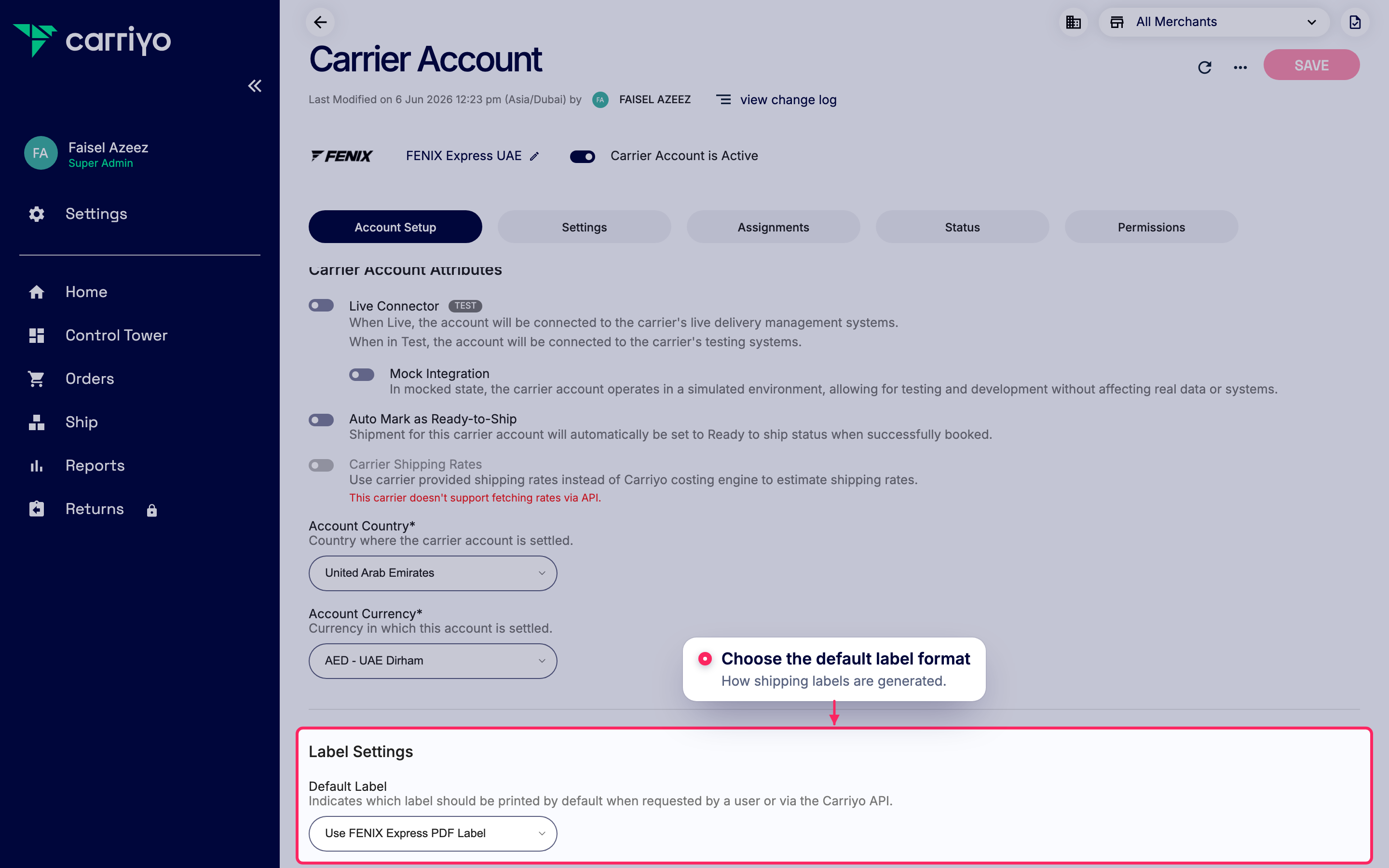 Set the default label format