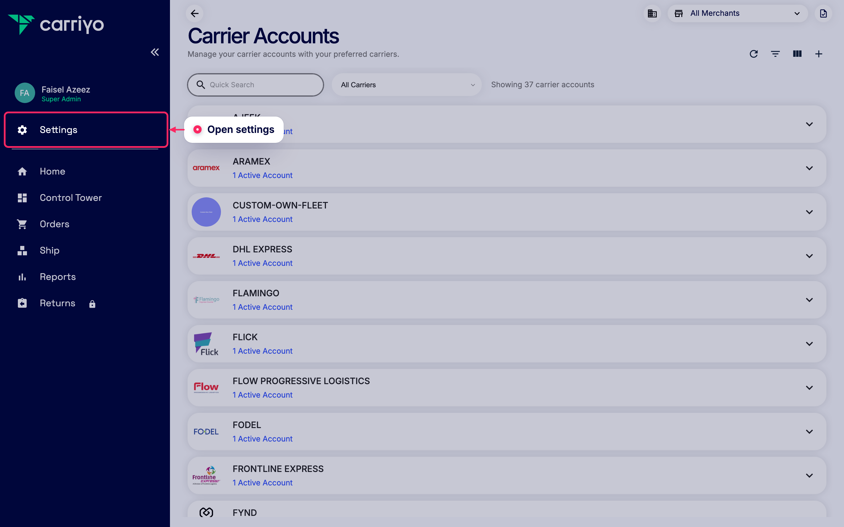 Open settings