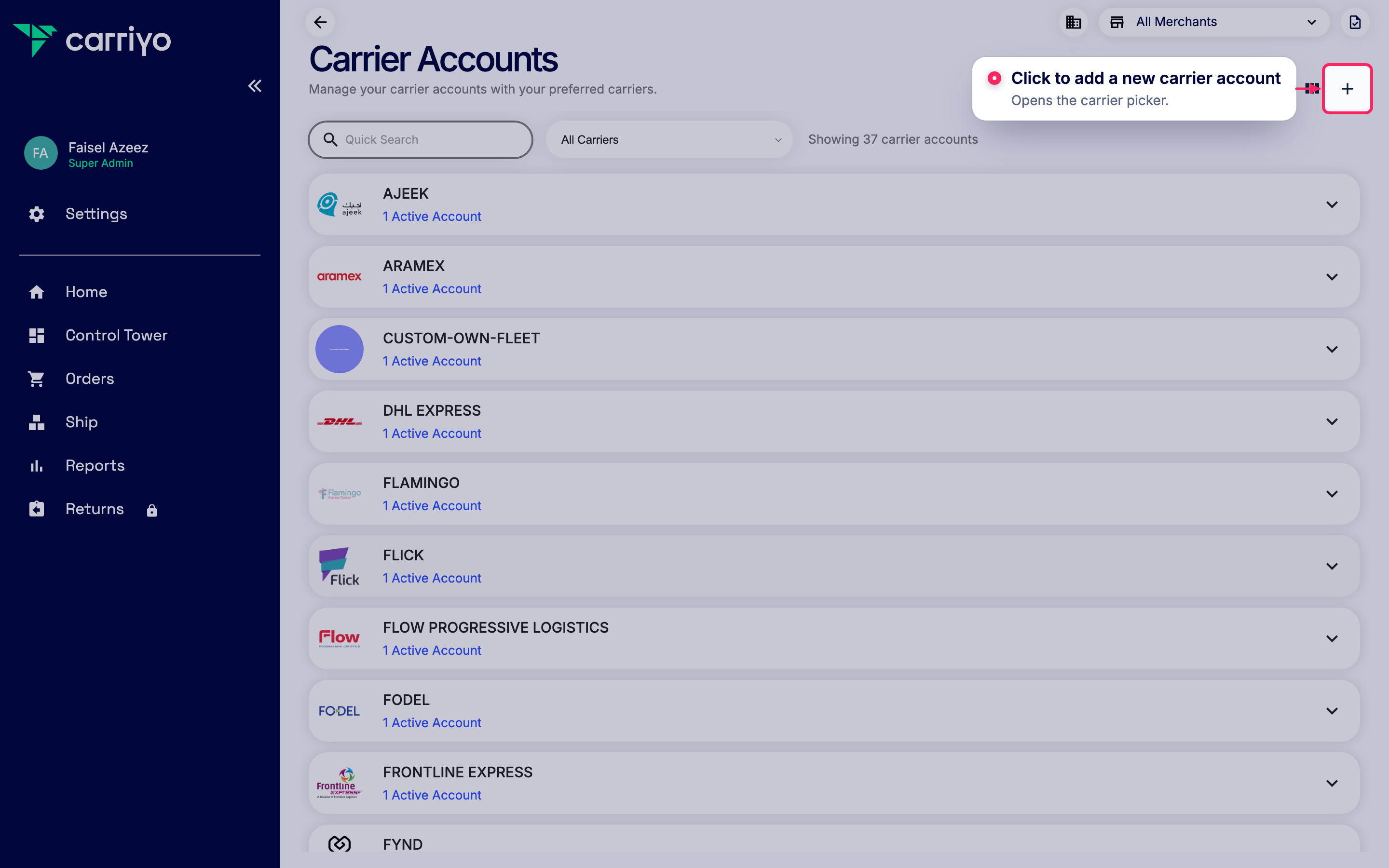 Add a new carrier account