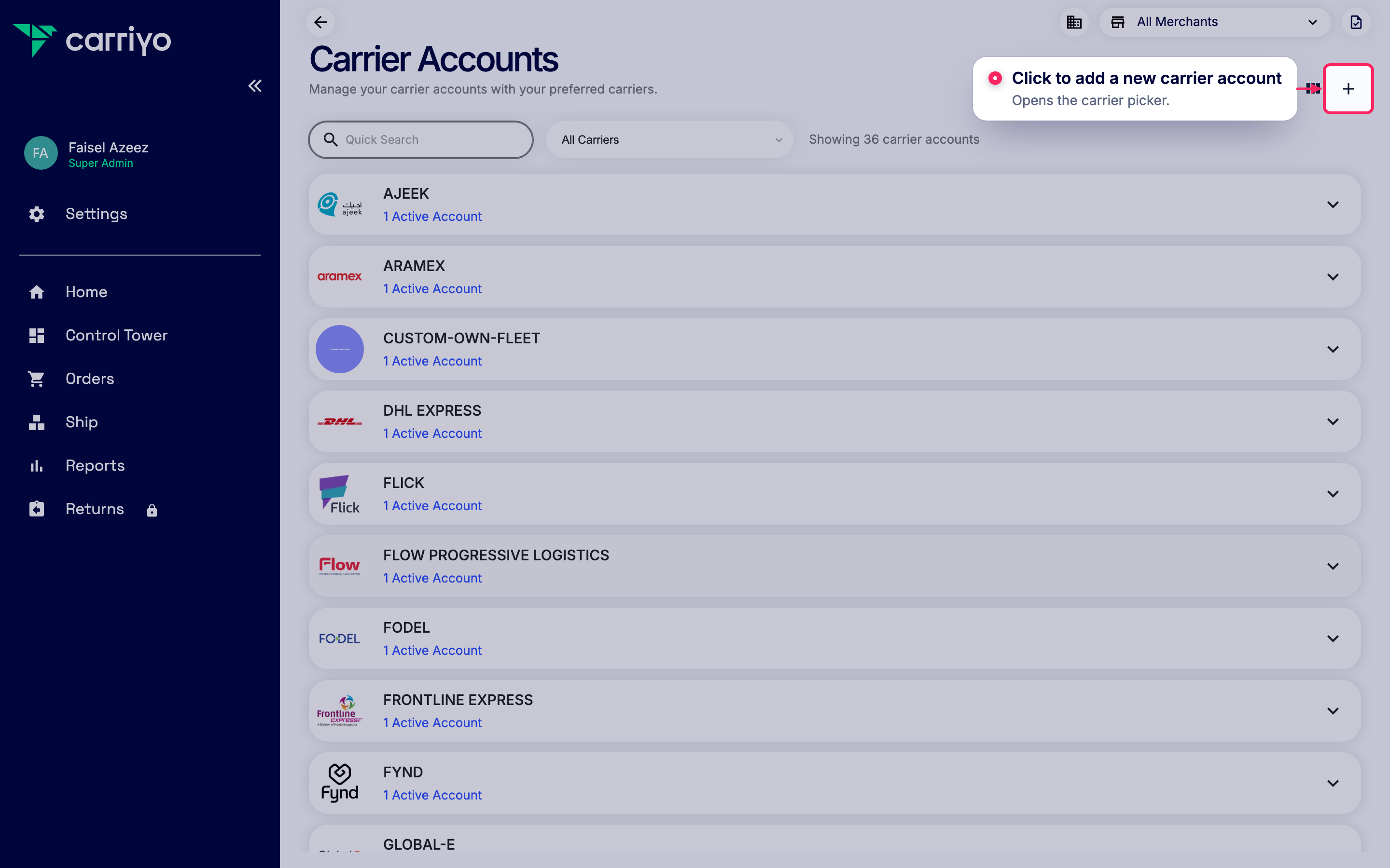 Add a new carrier account