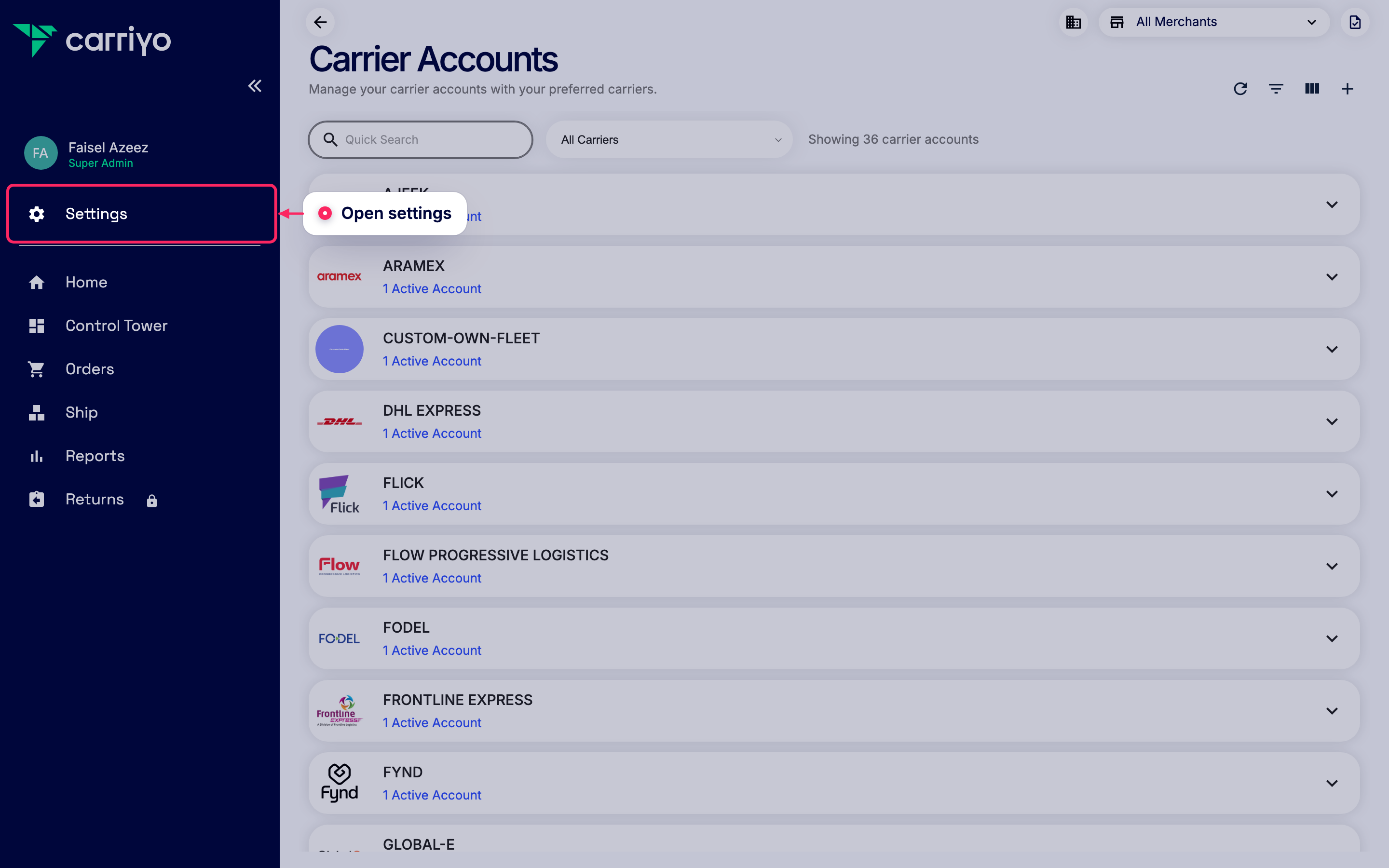 Open settings