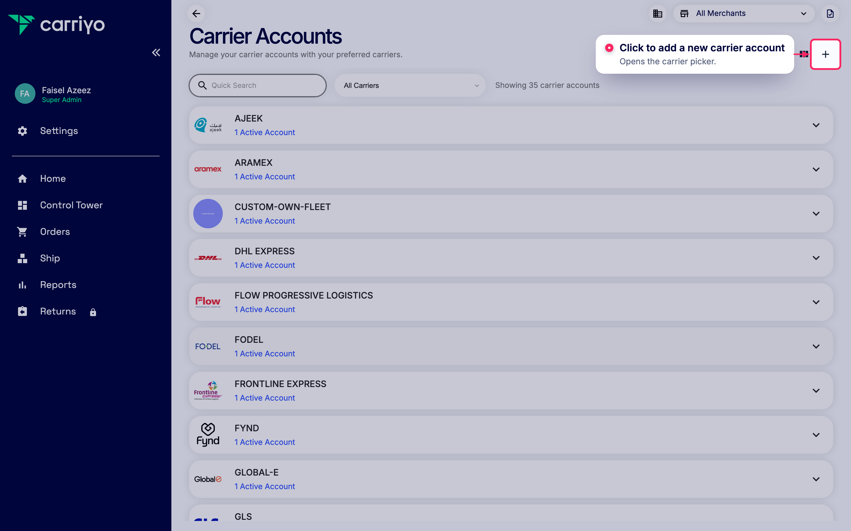 Add a new carrier account