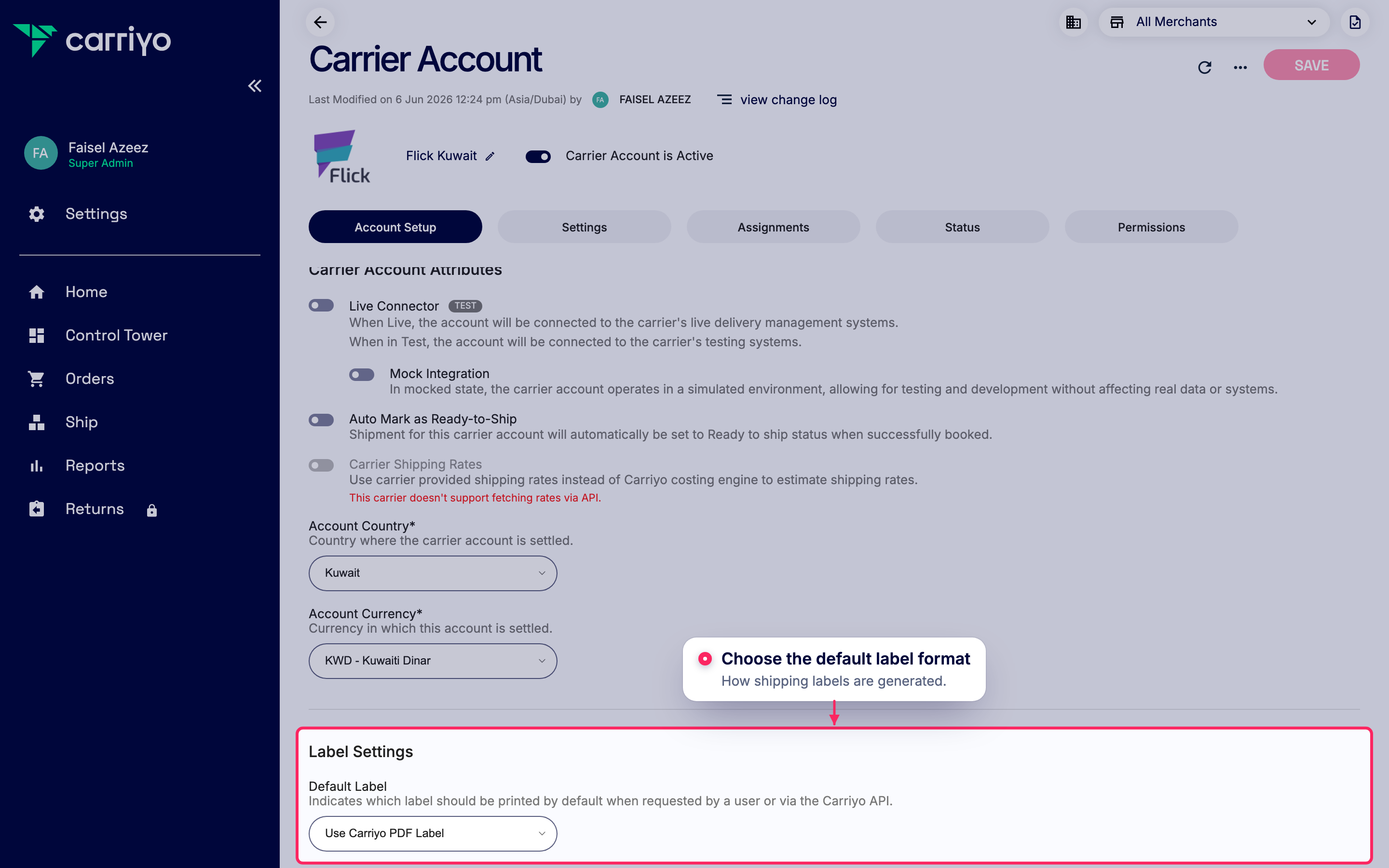Set the default label format