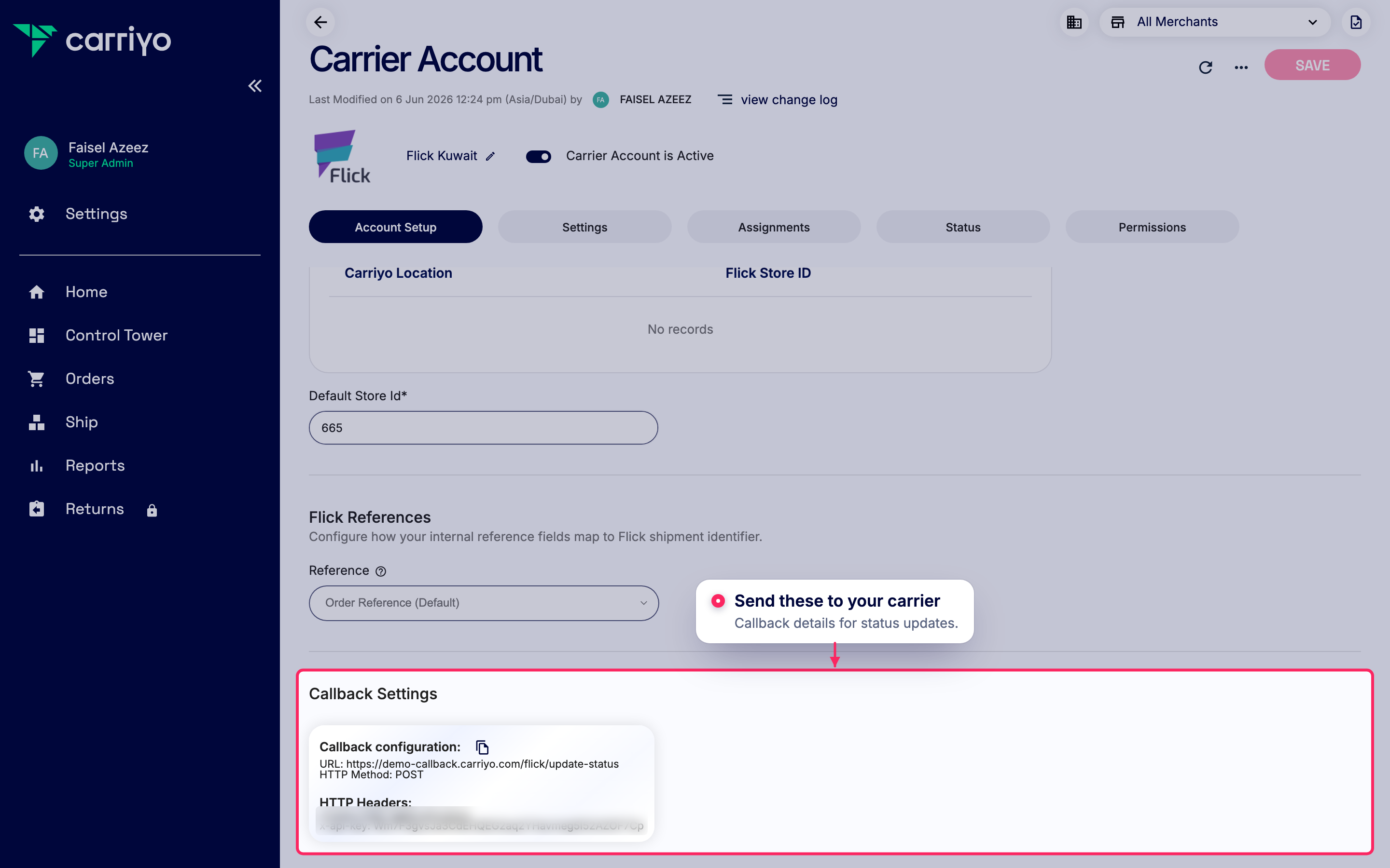 Share callback settings with your carrier