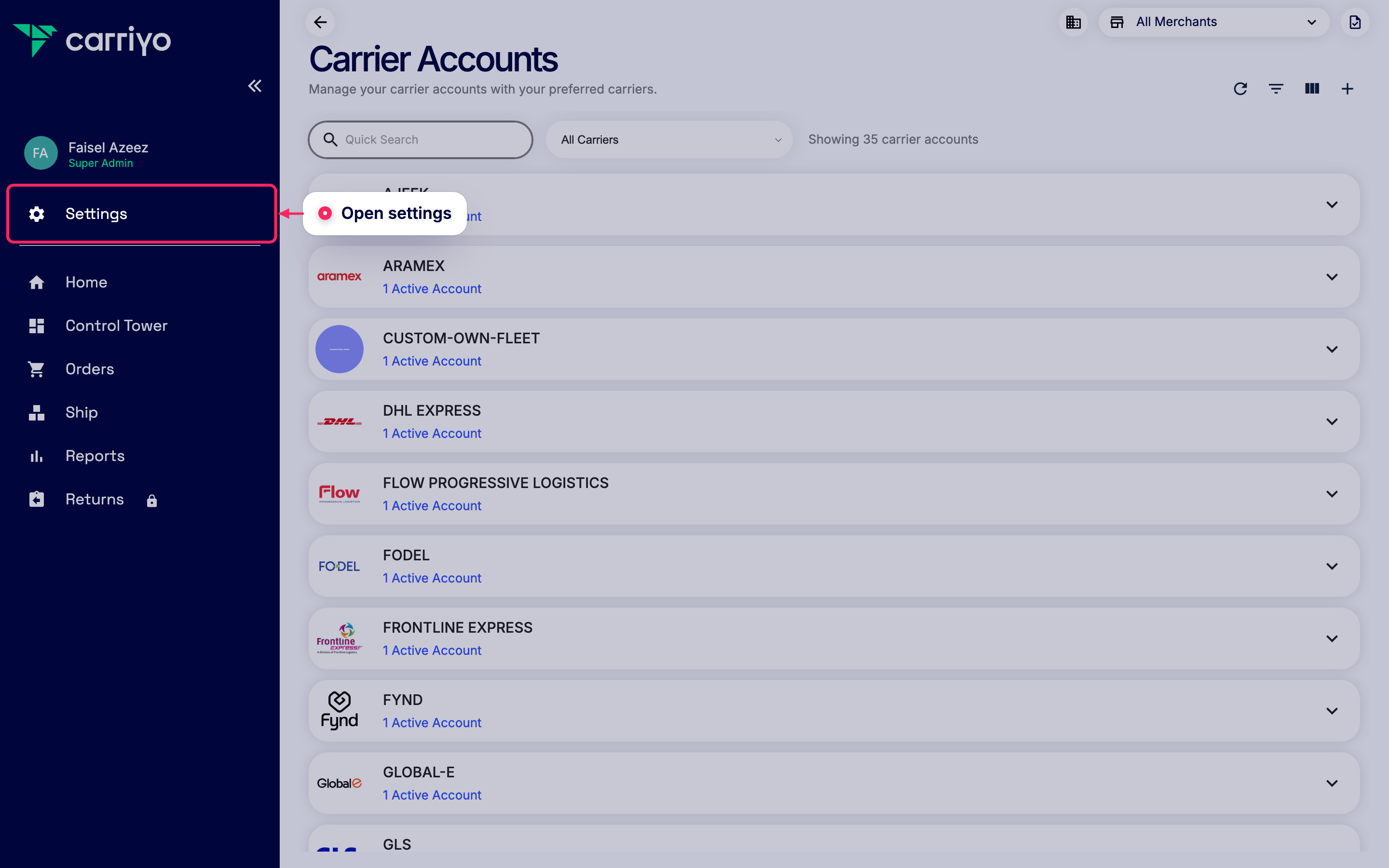 Open settings