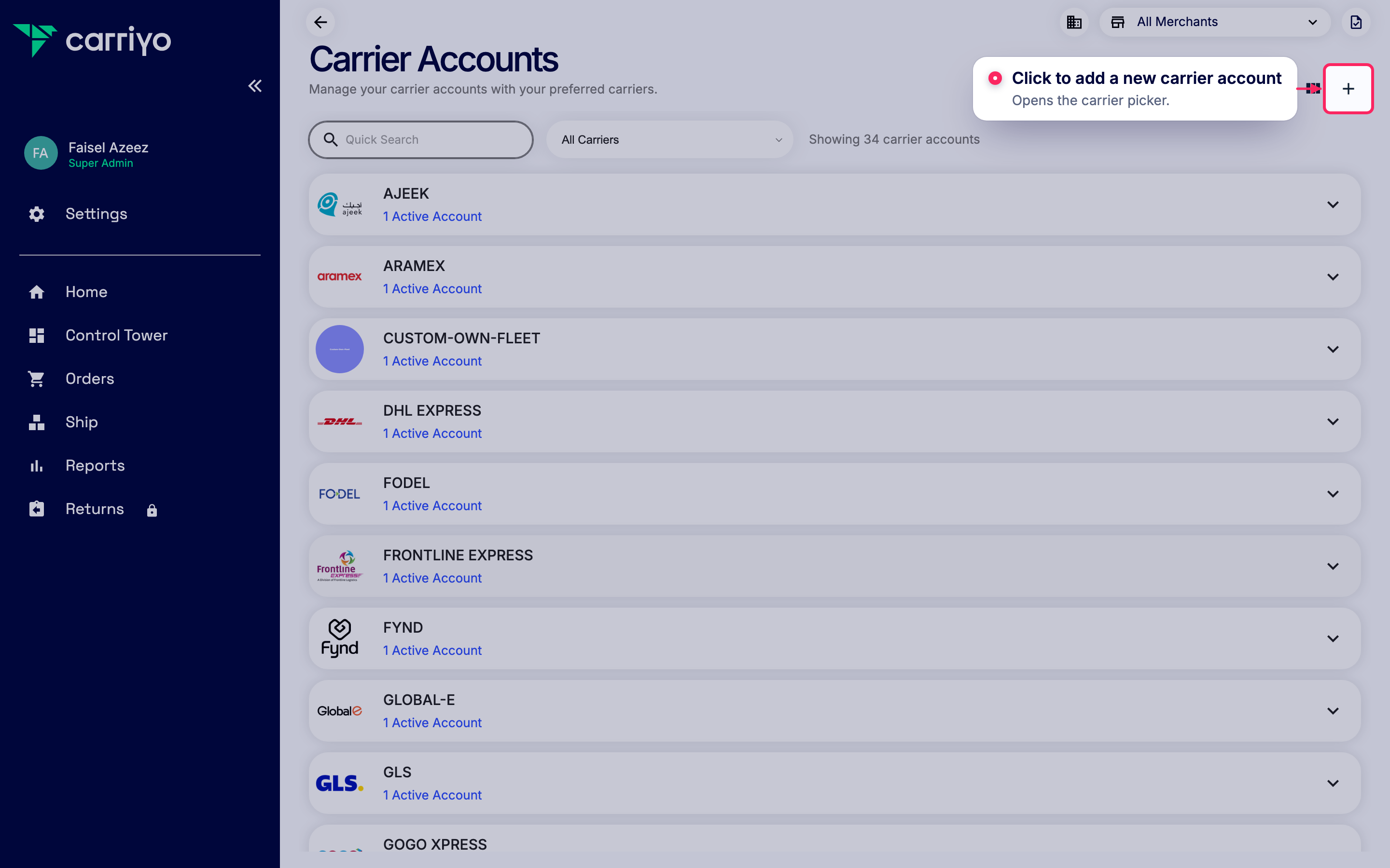 Add a new carrier account