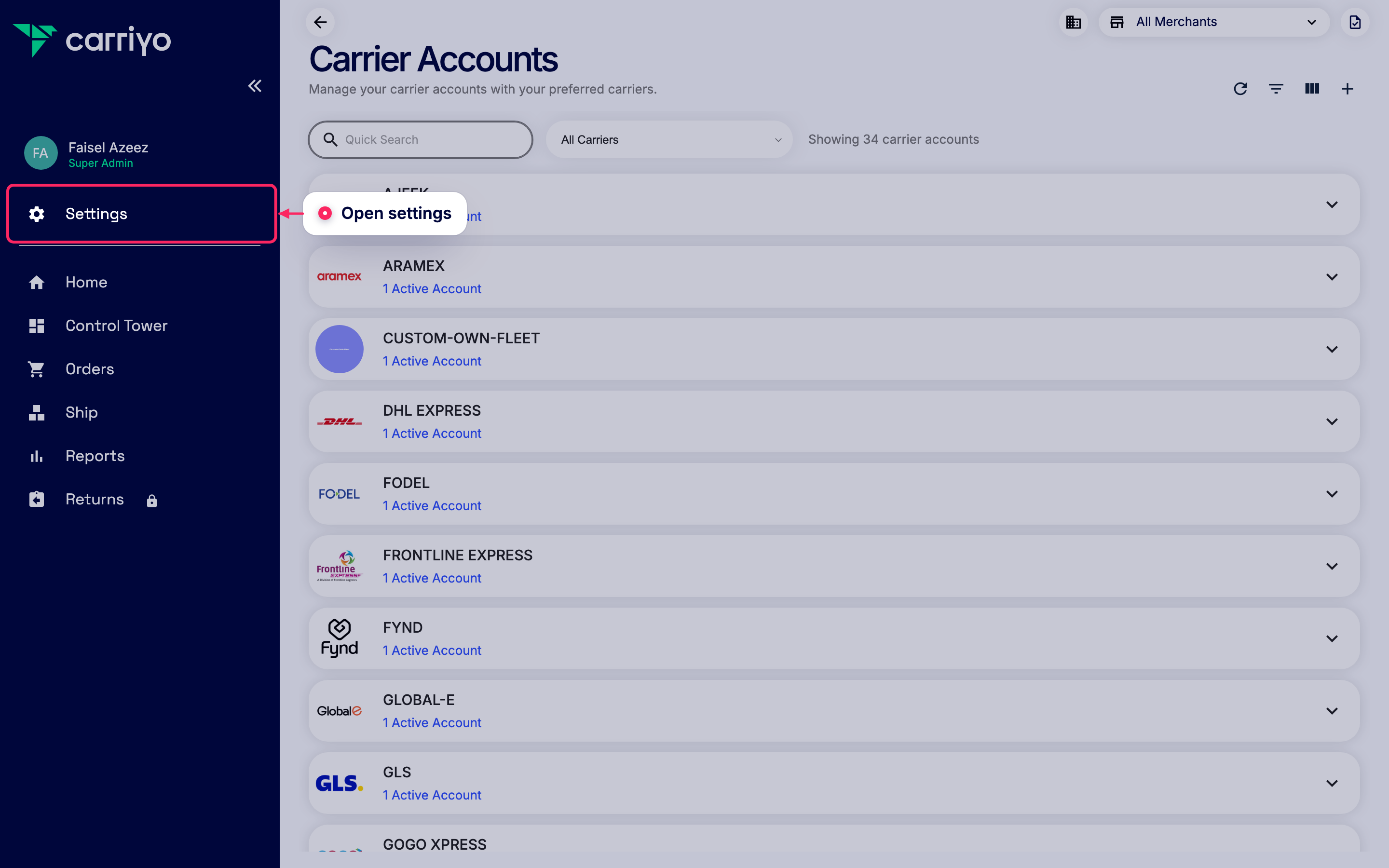 Open settings