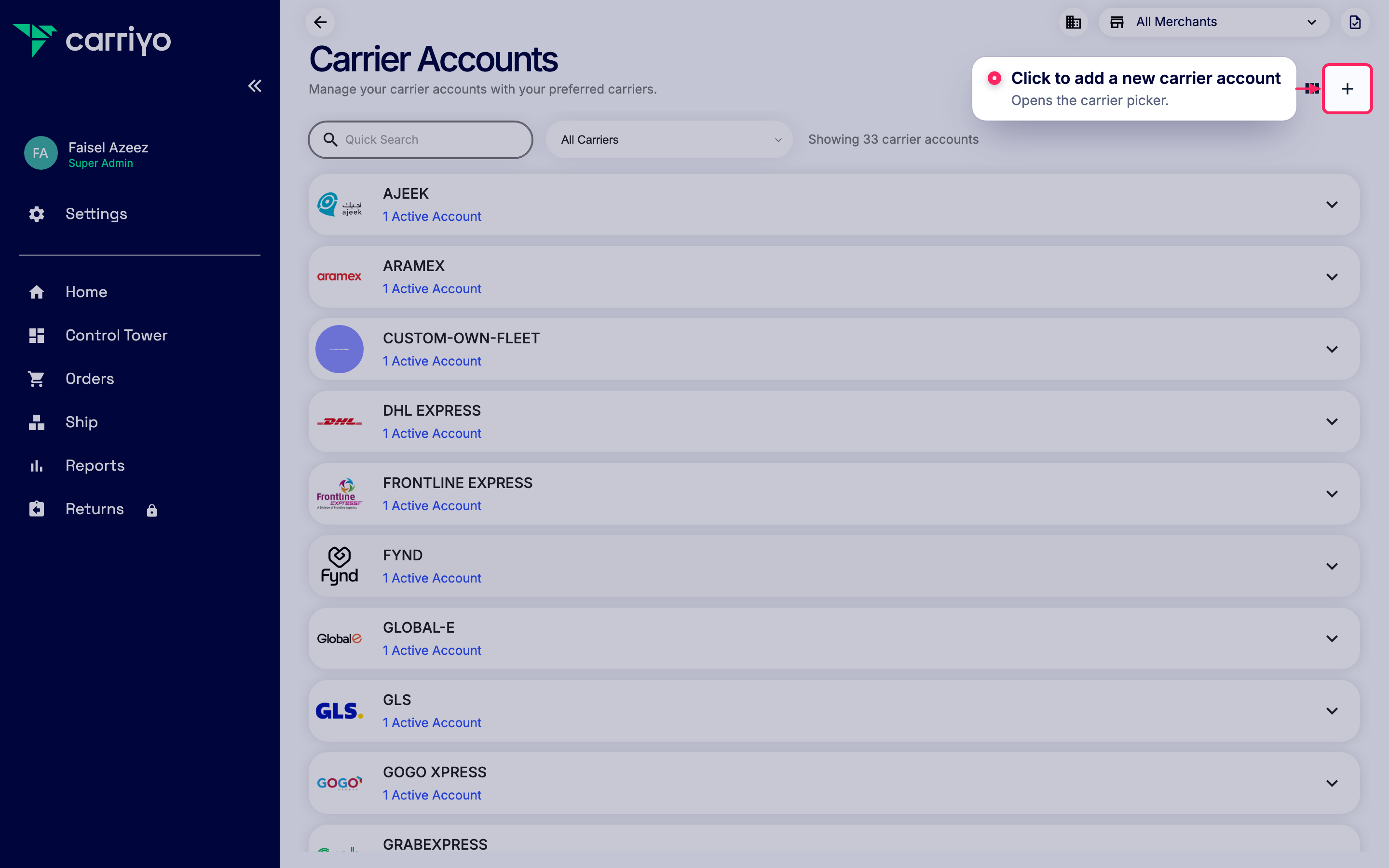Add a new carrier account