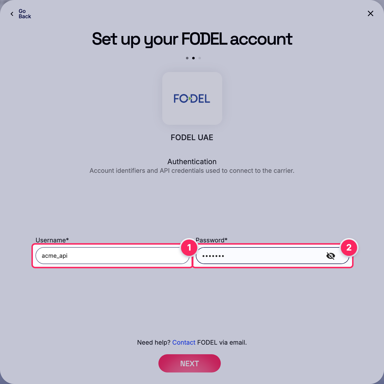 Fill in the FODEL account details.
