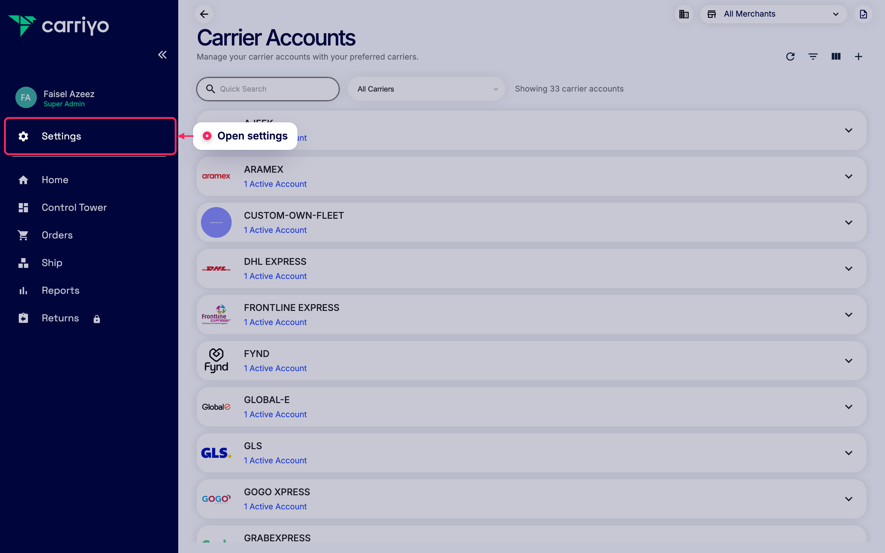 Open settings