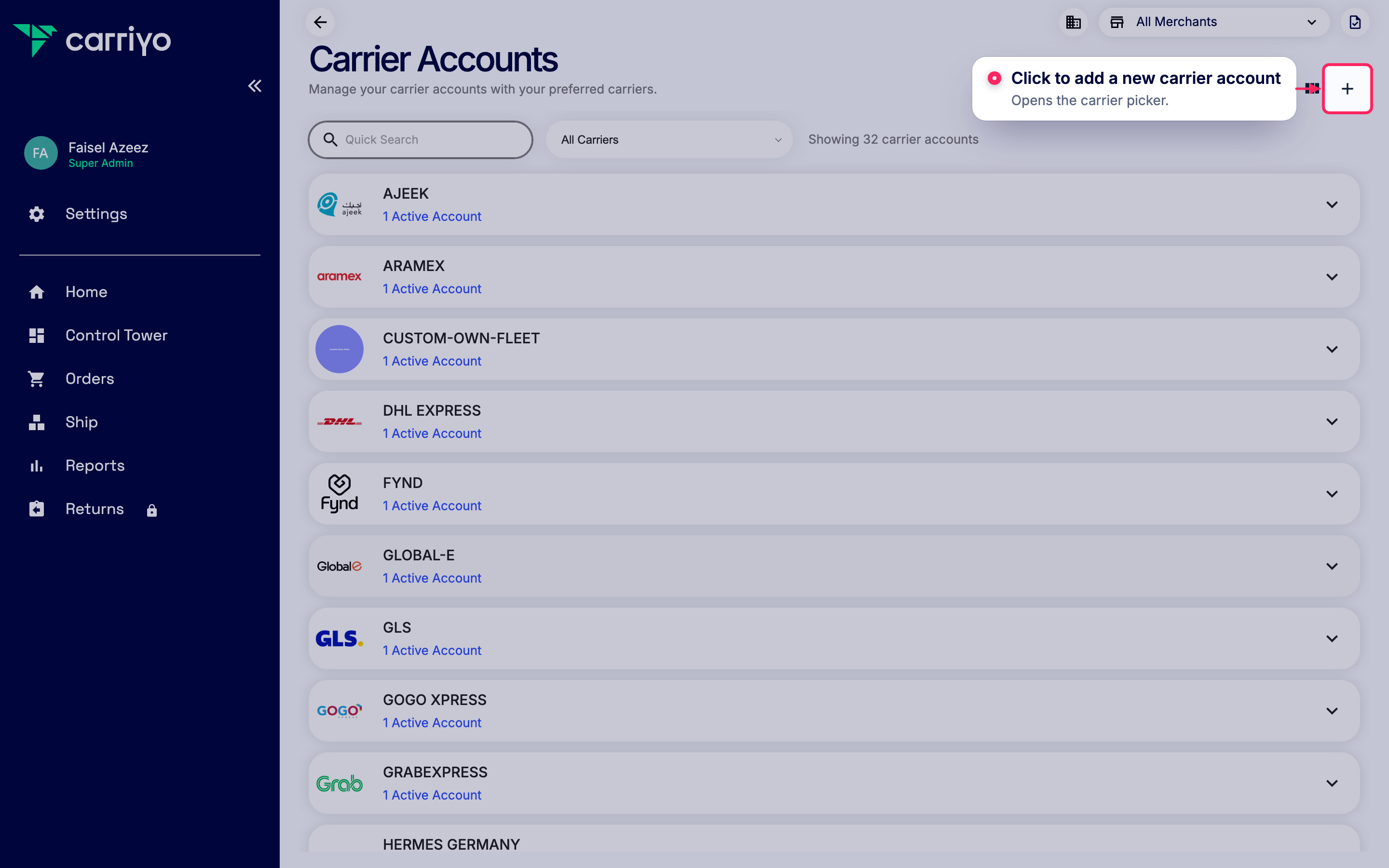Add a new carrier account